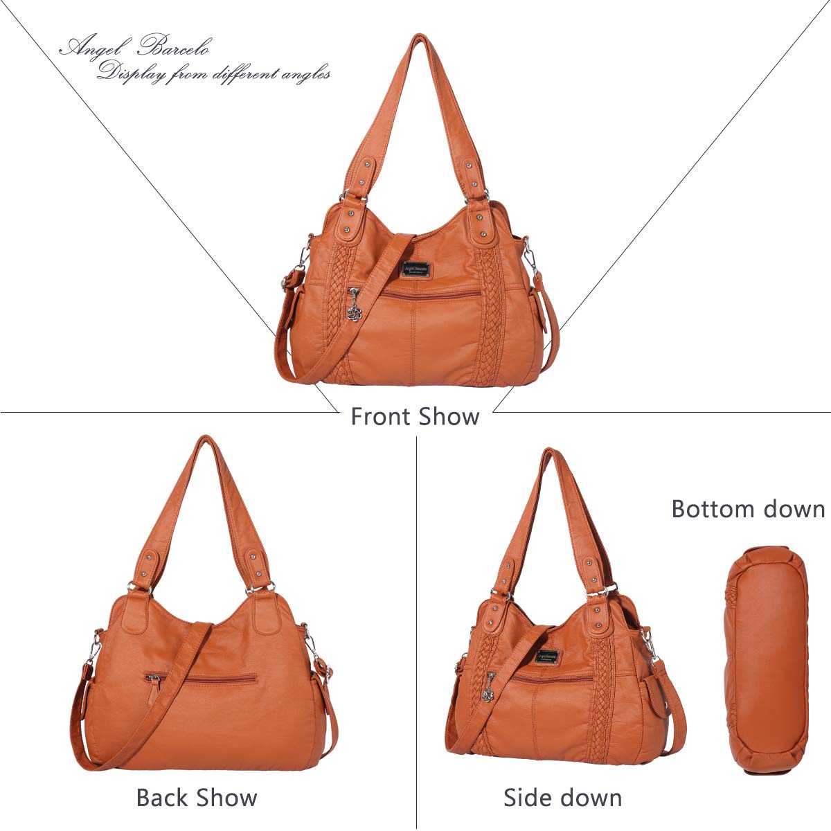 Angel Barcelo Women's Roomy Hobo Handbag - Fashionable Leather Shoulder Bag & Tote Purse for Work, Travel & Everyday Use