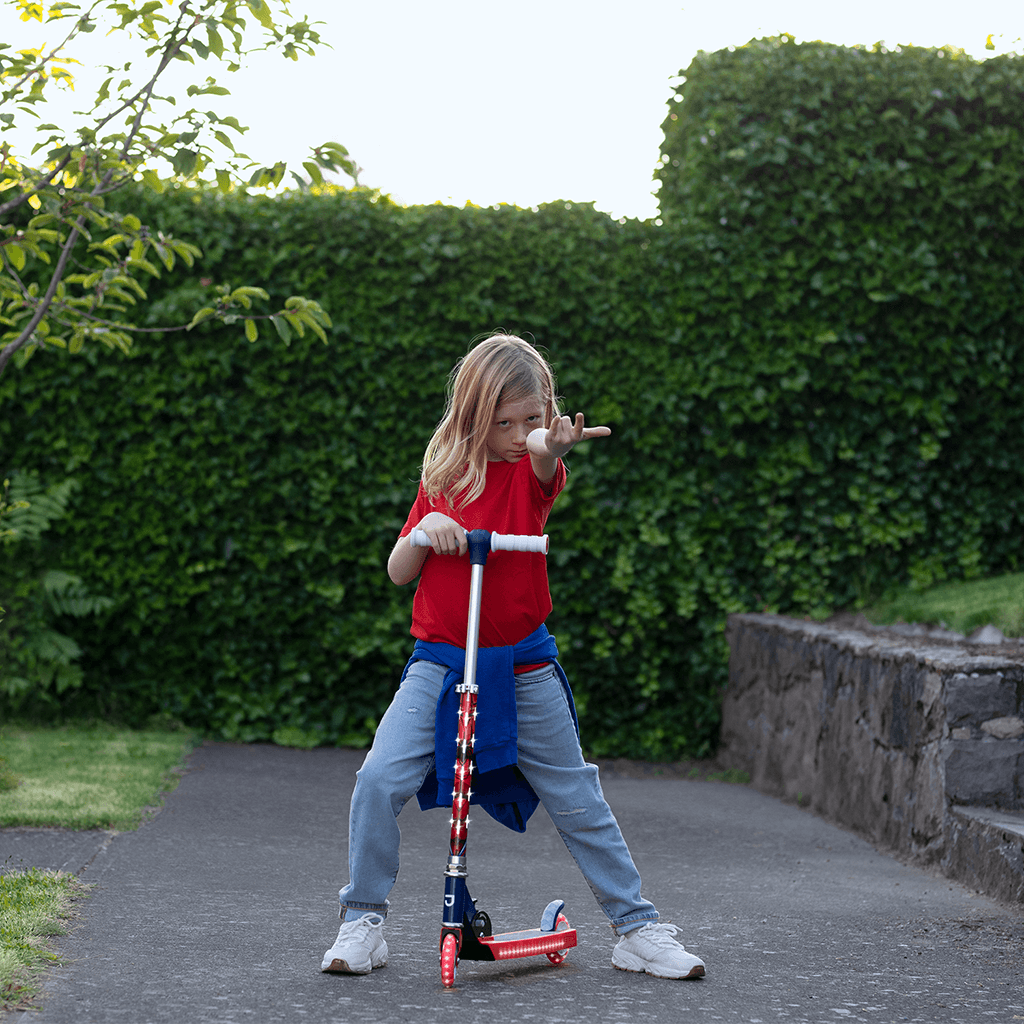 Spider-Man Kids Kick Scooter - 3 Wheel LED Light Up Scooter for Boys & Girls Ages 5-12 - Foldable & Adjustable Height for Outdoor Play, Commuting, and Neighborhood Fun