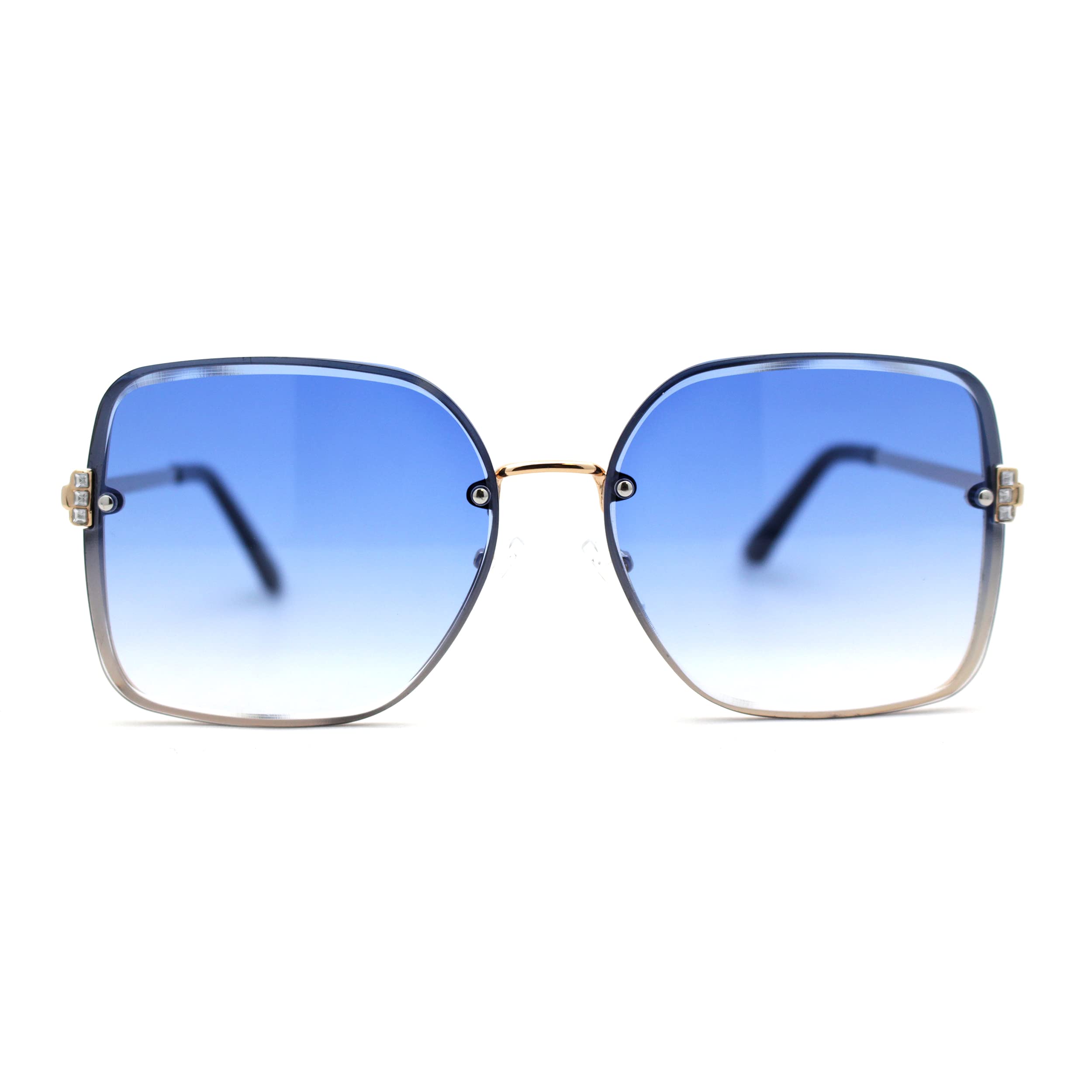 Stylish Women's Rhinestone Rimless Rectangular Butterfly Sunglasses - Trendy Mod Fashion Accessory for Summer Beach, Outdoor Activities & Driving