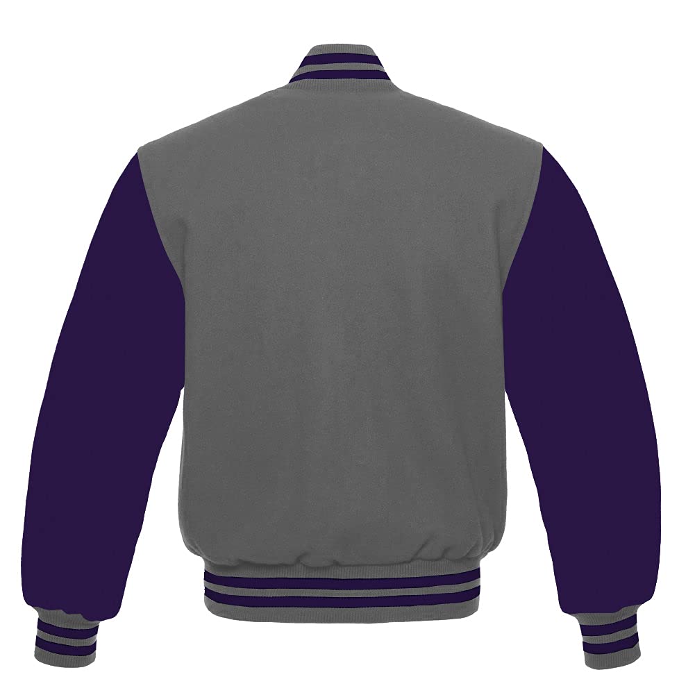 Men's Varsity Baseball Letterman Jacket - All Wool Bomber Style with Purple Sleeves for School & Sports | Perfect for Baseball Games, College Events & Casual Wear