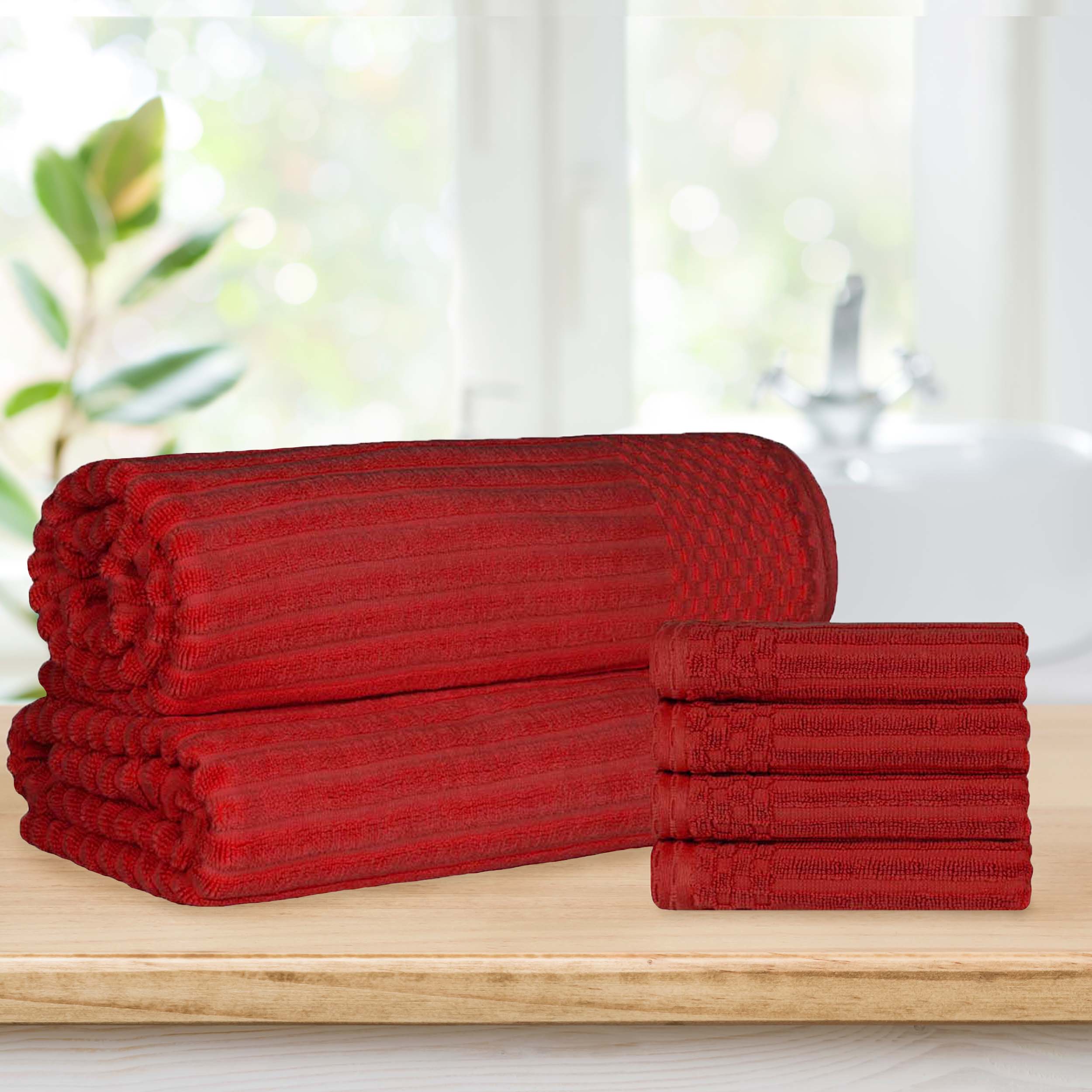 Premium Soho Ribbed Textured Cotton Hand Towels & Bath Sheets Set - Ultra Absorbent, Soft & Quick-Drying - Perfect for Bathroom, Spa, Gym & Guest Use