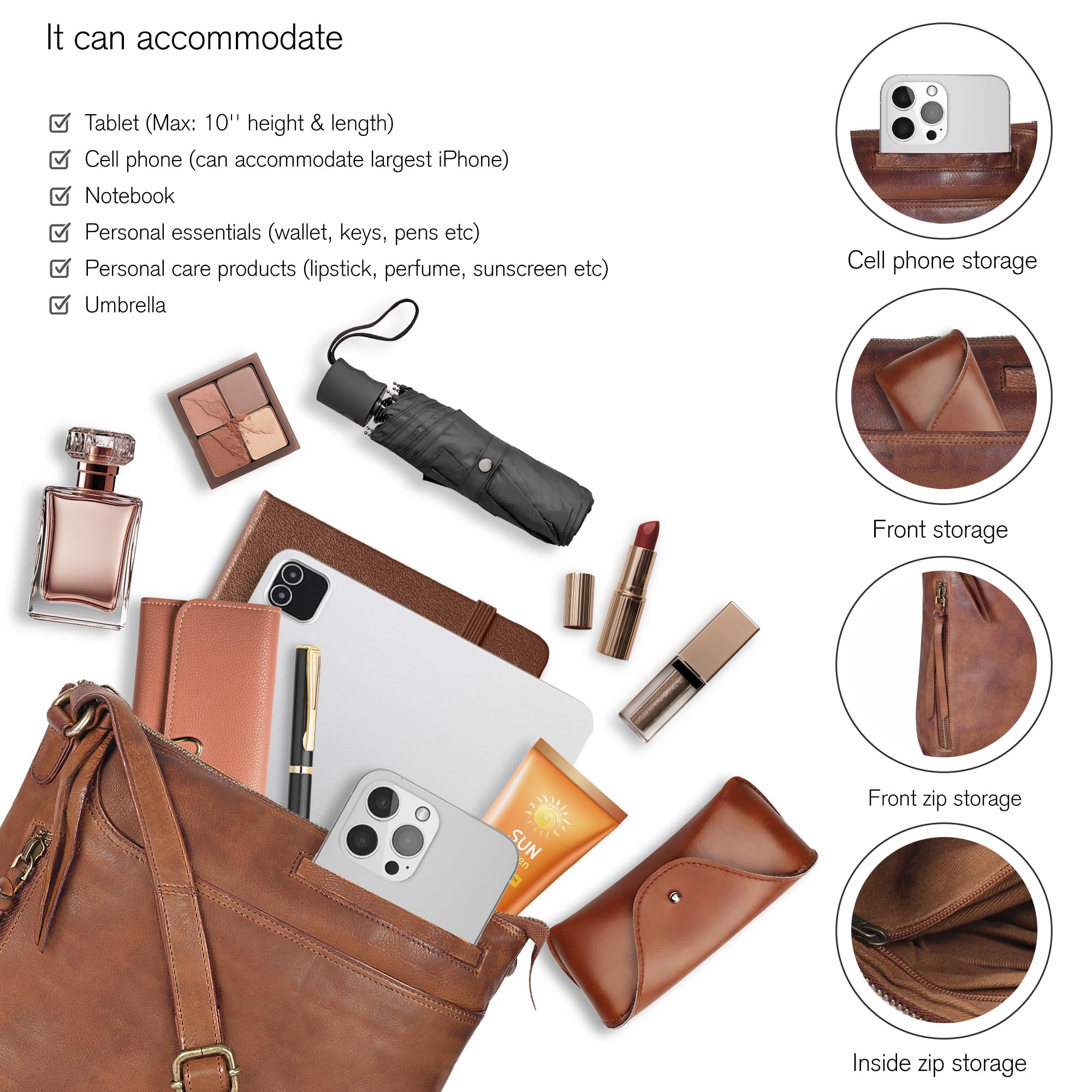 Stylish Leather Crossbody Bags for Women - Fashionable Ladies Sling Handbags - Medium Size Shoulder Purse - Perfect for Work, Travel & Everyday Use