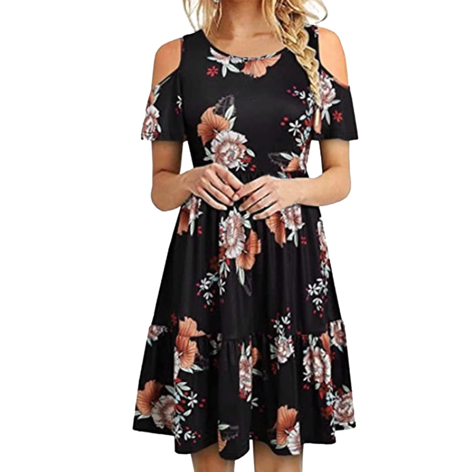 Women's Summer Casual Loose Dress - Fashion T-Shirt Beach Skirt Printed Short Sleeve Off Shoulder Sexy Dress | Perfect for Beach Vacations, Pool Parties & Summer Outings
