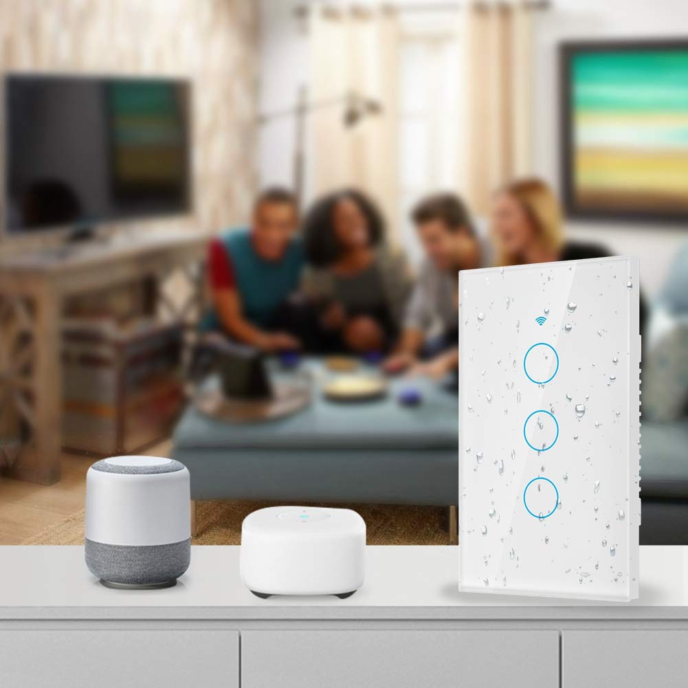 3-Way Smart Light Switch with Remote & Voice Control - Compatible with Google Home & Siri - Wall Mounted Single Circle Design (US White) - Perfect for Home Automation & Smart Lighting Systems