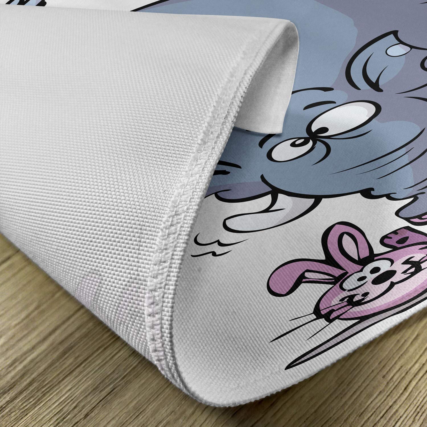 Ambesonne 4-Pack Elephant Place Mats Set - Funny Rabbit Balancing Big Elephant Cartoon Design, Washable Fabric Table Mats for Dining Room & Kitchen Decor in Grey, Pink & White - Perfect for Parties, Circus Themes & Animal Lovers' Home Decor