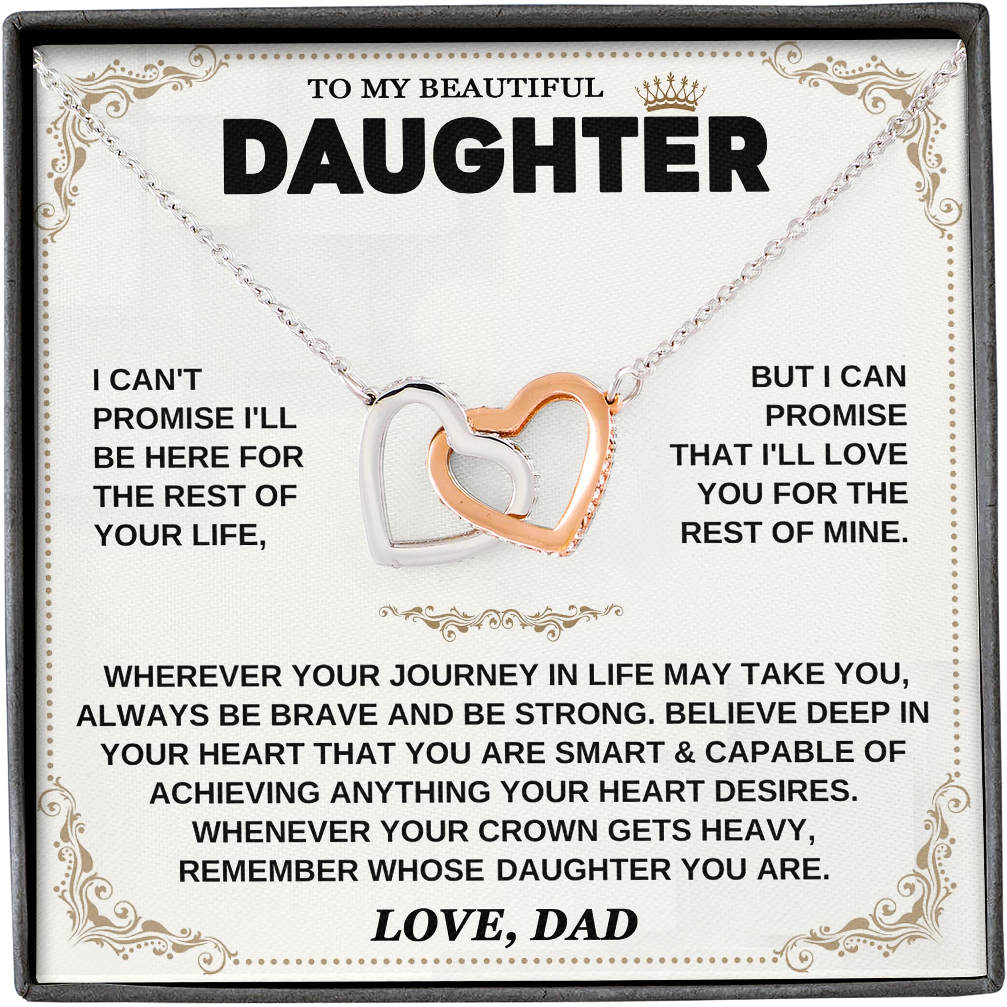 To My Daughter Necklace - Heartfelt Father Daughter Gift from Dad & Mom | Birthday Jewelry Pendant with Engraved Message Card & Gift Box | Perfect for Birthdays, Graduation, Christmas & Special Occasions