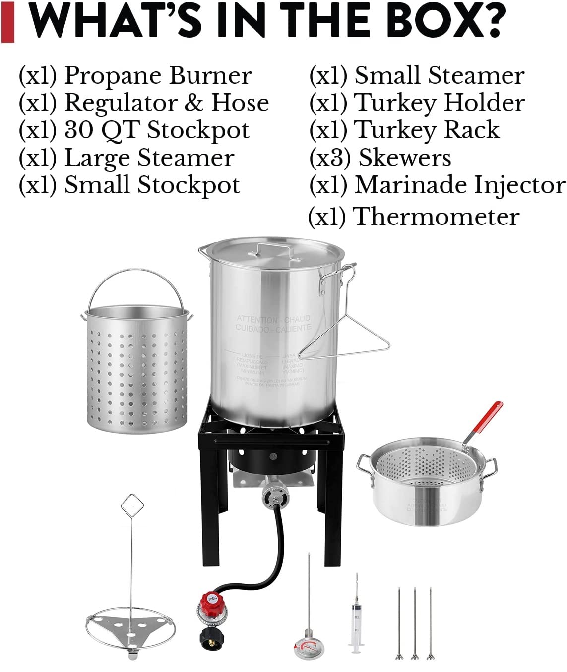 **3-in-1 Turkey Deep Fryer, Seafood Boiler & Fish Fry Kit with Propane Burner Stove - 30 QT & 10 QT Aluminum Pots & Steamer Basket - Perfect for Outdoor Cooking, Camping, Backyard BBQs & Tailgating**