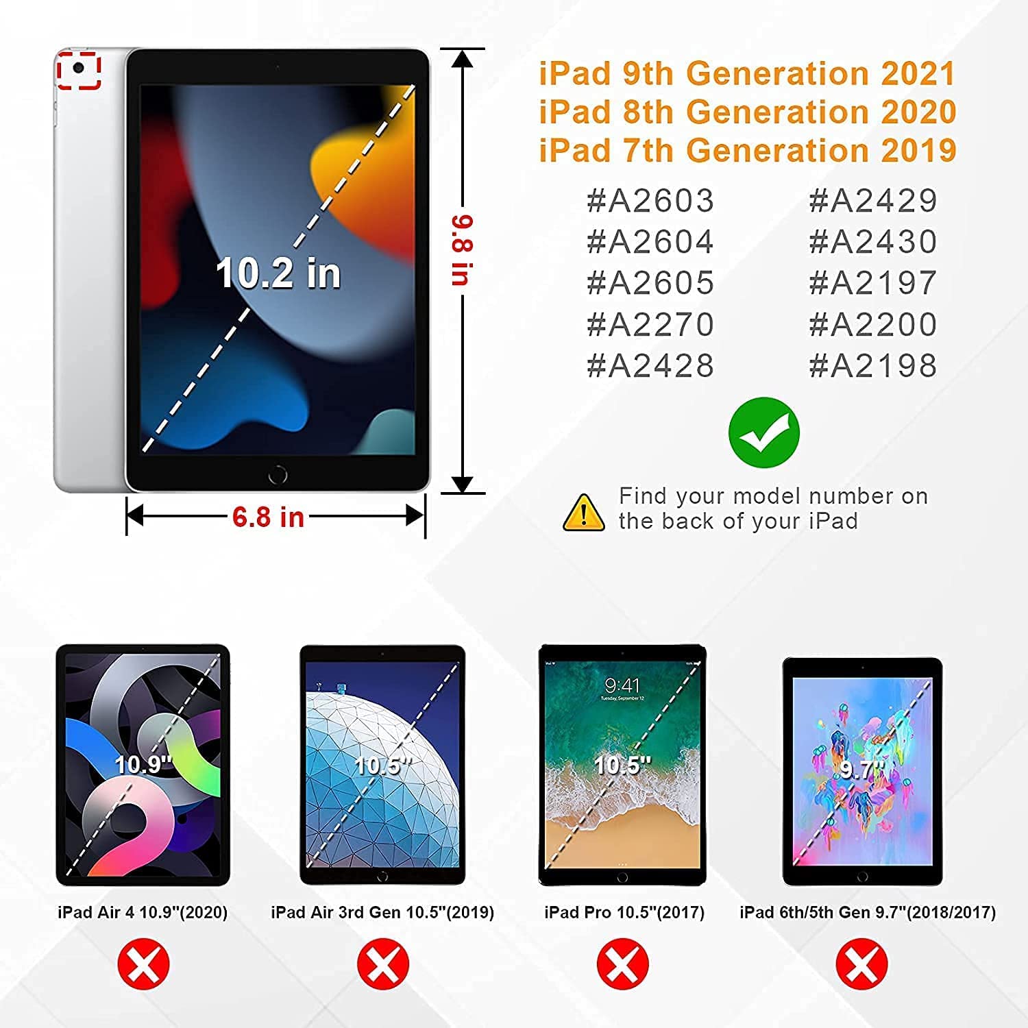 Shockproof Rugged Case for iPad 10.2 Inch (7th/8th/9th Gen) with Screen Protector, Pencil Holder & Kickstand - Durable Protective Cover for Kids Boys Girls - Black & Orange | Perfect for School, Travel & Outdoor Activities