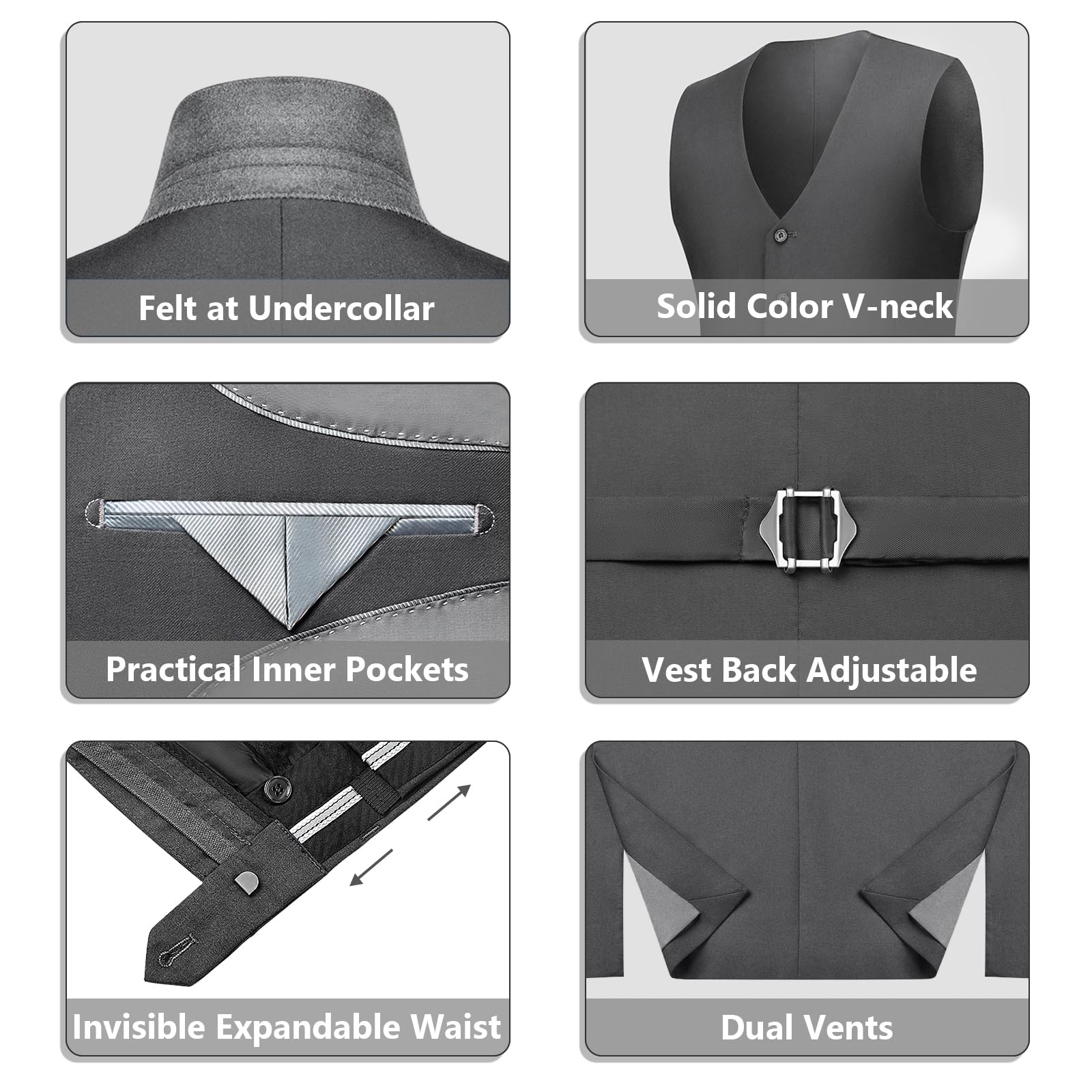 LUPURTY Men's 3-Piece Slim Fit Suit Set - Solid Color One Button Tuxedo with Jacket, Vest & Pants + Free Tie | Perfect for Weddings, Business Meetings & Formal Events