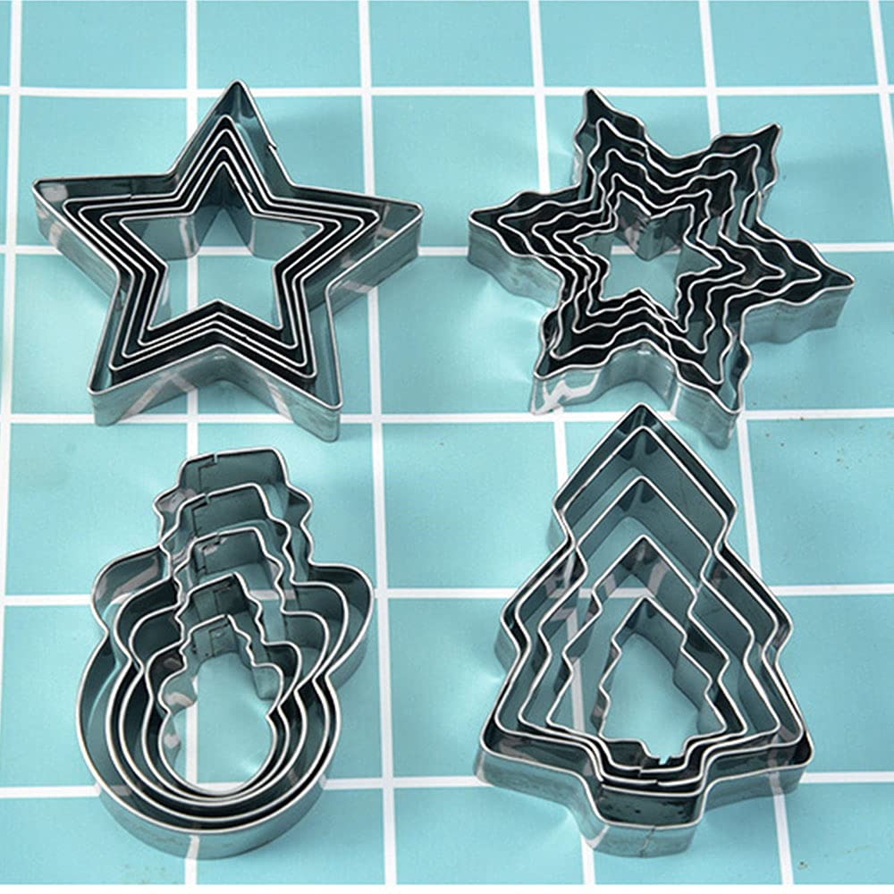 20PCS Stainless Steel Cookie Cutters Set - Christmas Tree, Snowflake, Star & Snowman Shapes for Baking, Biscuits & DIY Crafts | Perfect for Holiday Cookies, Home Baking & Gift Making