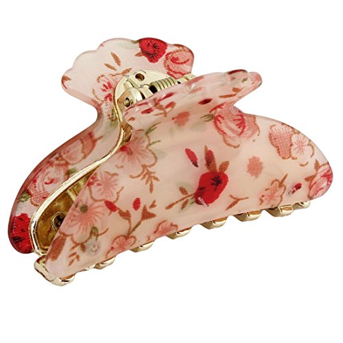 STORE99® Red Apricot Floral Print Hair Claw Clip for Women - Elegant Hair Accessory for Parties, Weddings & Everyday Wear