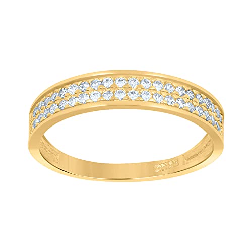 10K Two-Tone Gold Women's Round CZ Cubic Zirconia Simulated Diamond Two Row Engagement Ring - Elegant Jewelry Gift for Her, Perfect for Weddings, Anniversaries & Special Occasions