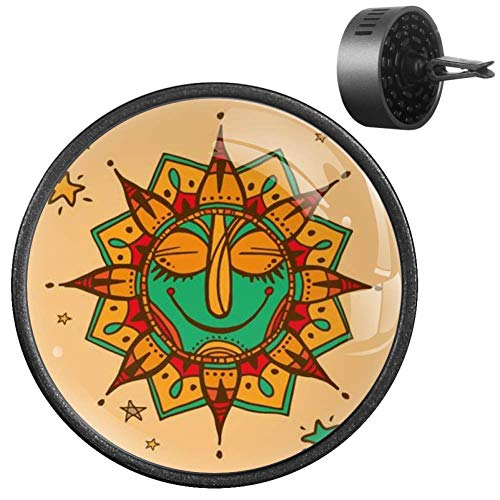 2Pcs Tribal Sun Car Diffuser Decor - Aromatherapy Essential Oil Diffuser for Cars, Home & Office - Car Air Freshener with Stylish Boho Design