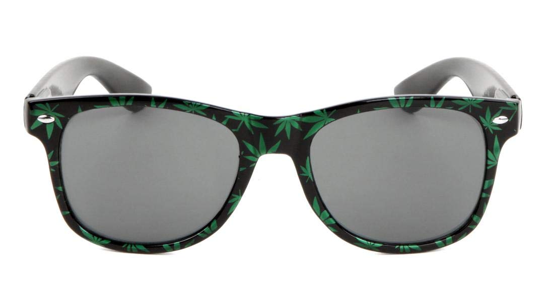 Black & Green Weed Leaf Classic Square Sunglasses for Men & Women - Trendy Retro UV Protection Shades for Outdoor, Beach, and Festival Fashion