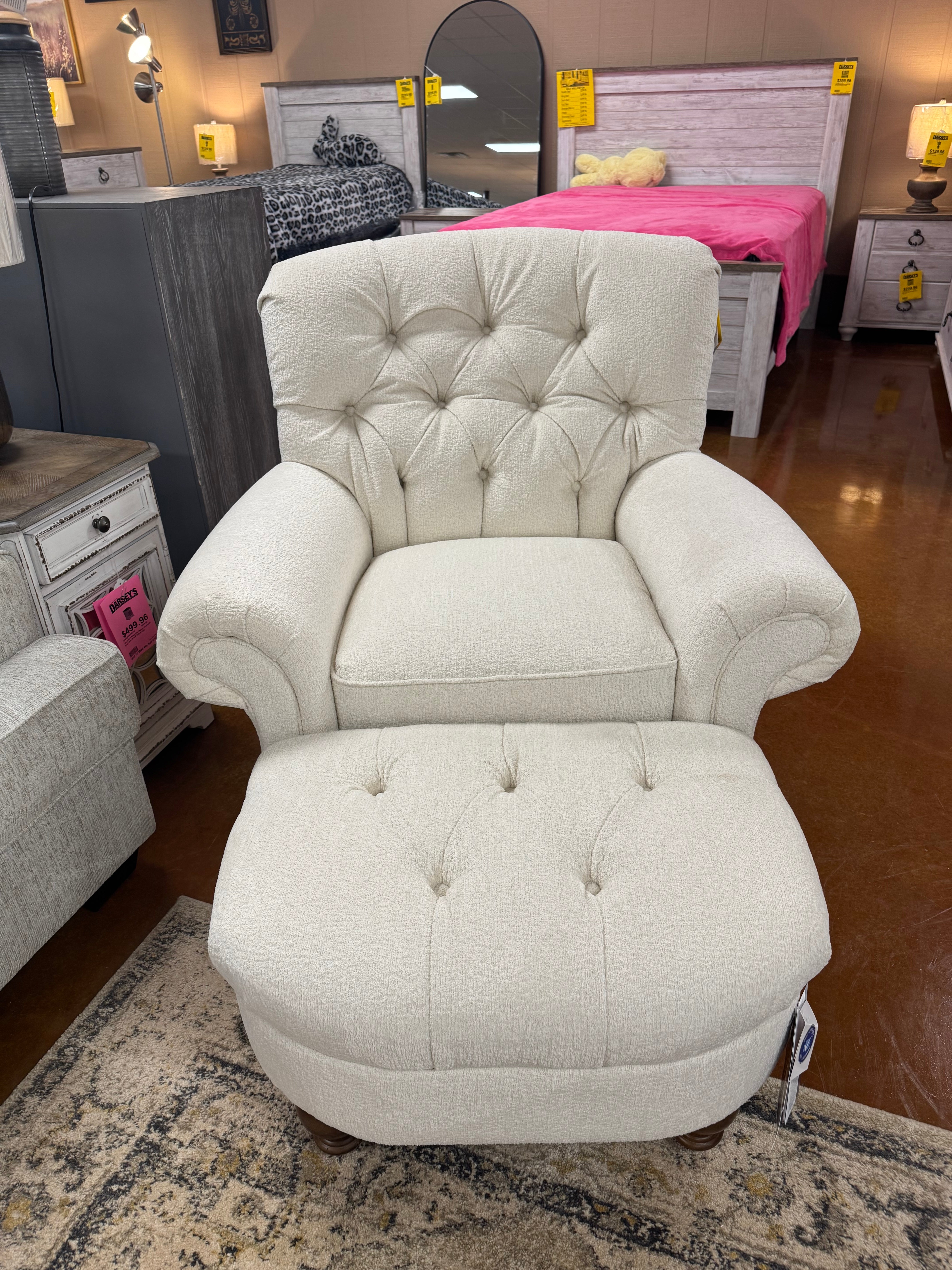 Christabel Snow Chair and Ottoman Set 7010DW/0070DW - Modern Accent Living Room Furniture for Relaxing & Home Decor - Perfect for Living Rooms, Bedrooms, and Reading Nooks