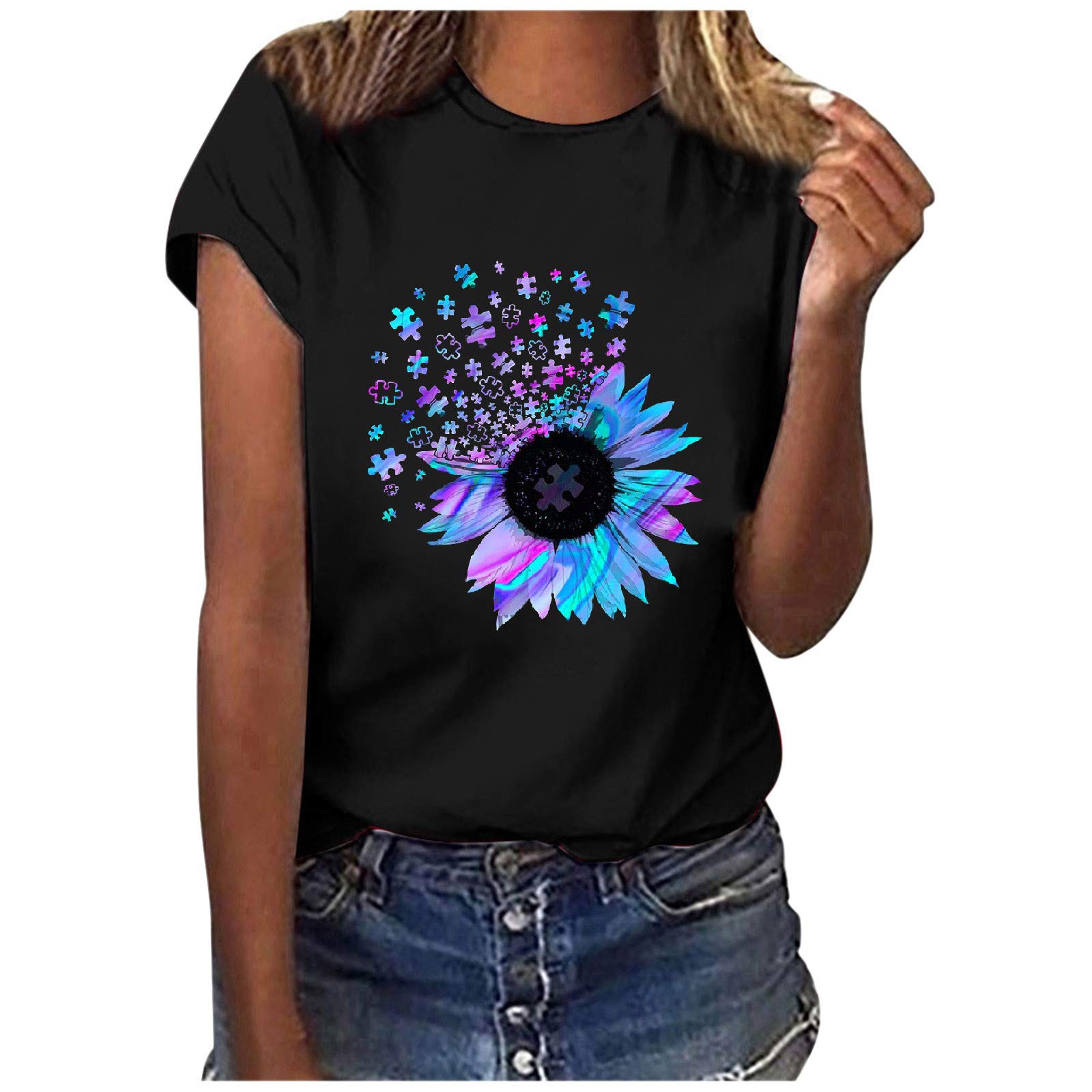 Funny Women's Casual Summer T-Shirt - Gradient Print Short Sleeve O-Neck Blouse | Perfect for Beach Outings, Parties & Everyday Wear
