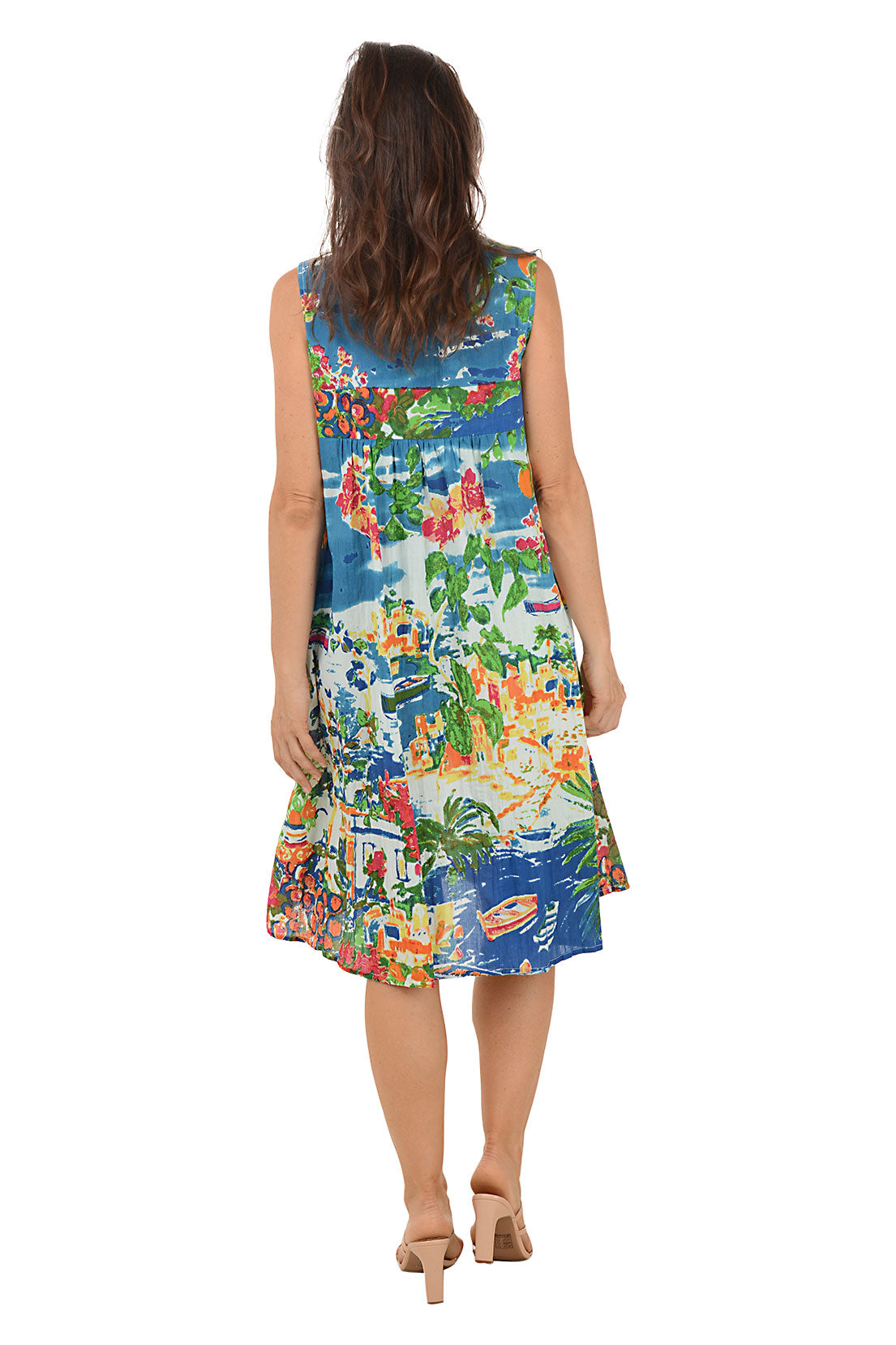 Positano Organic Cotton Pleated Sleeveless Dress - Women's Summer Boho Maxi Dress for Beach Vacation & Casual Outings