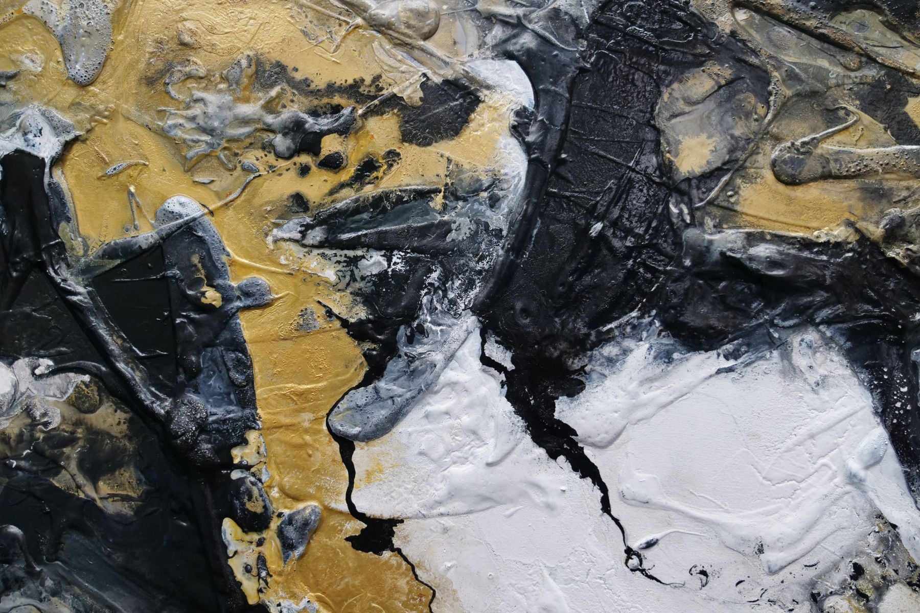 Golden Pearl 200cm x 120cm Black Gold White Textured Abstract Canvas Painting - Modern Wall Art for Living Room, Bedroom & Office Decor