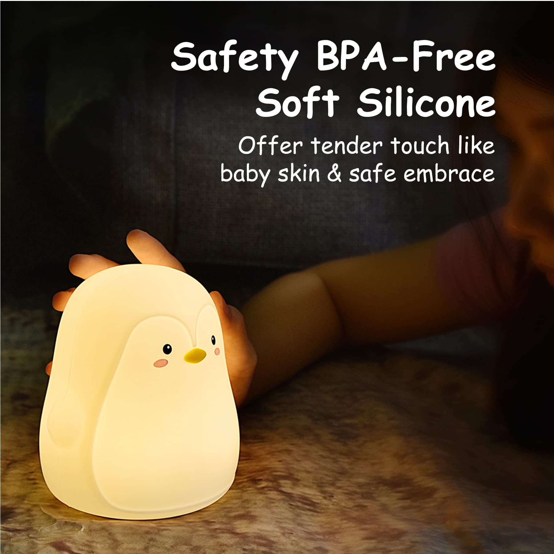 TriPro Penguin Kids Silicone Night Light - Cute Nursery Room Decor, Desk Lamp & Bedside Light - Perfect Gift for Mothers, Girls, Women, Kids & Teens - Ideal for Bedrooms, Nurseries & Study Areas