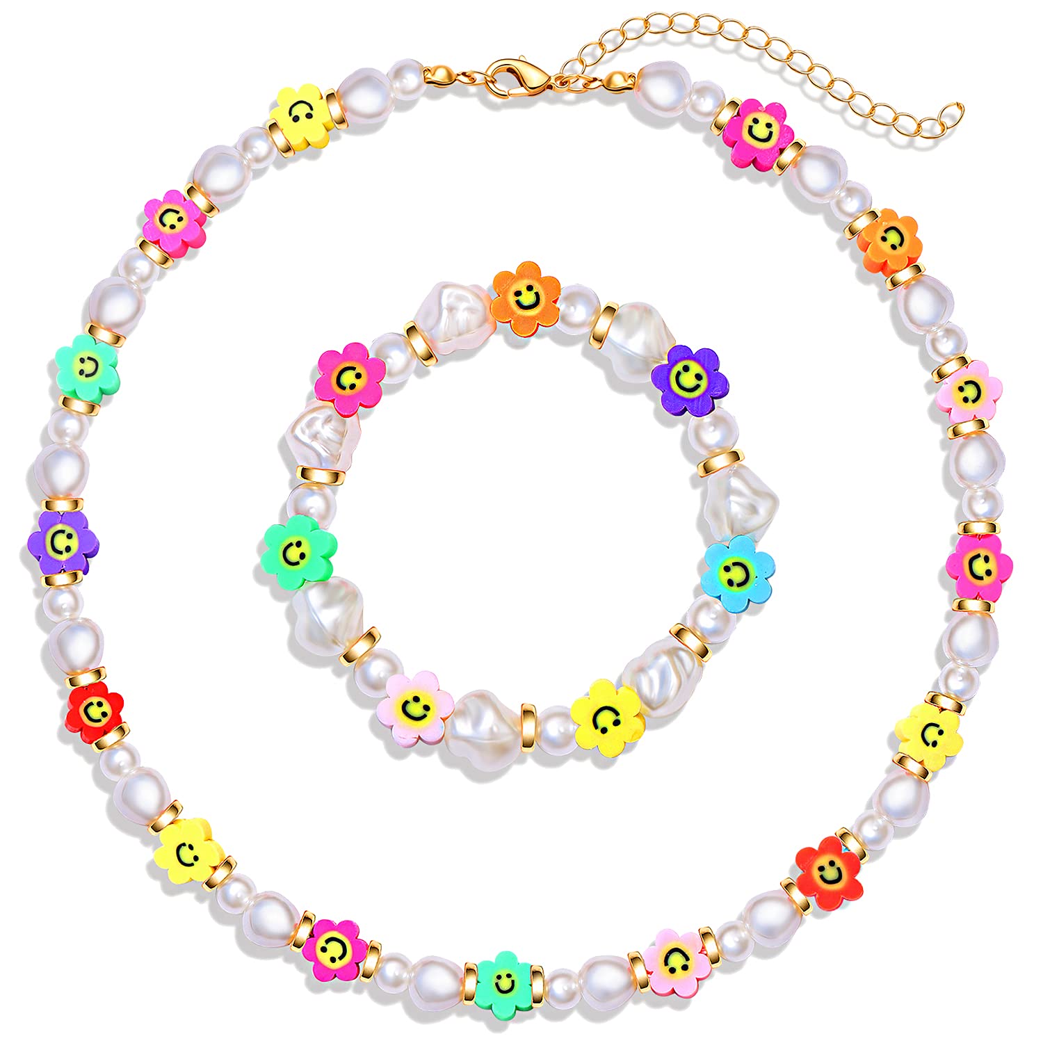 Colorful Beaded Choker Necklace & Bracelet Set for Women - Summer Beach Jewelry