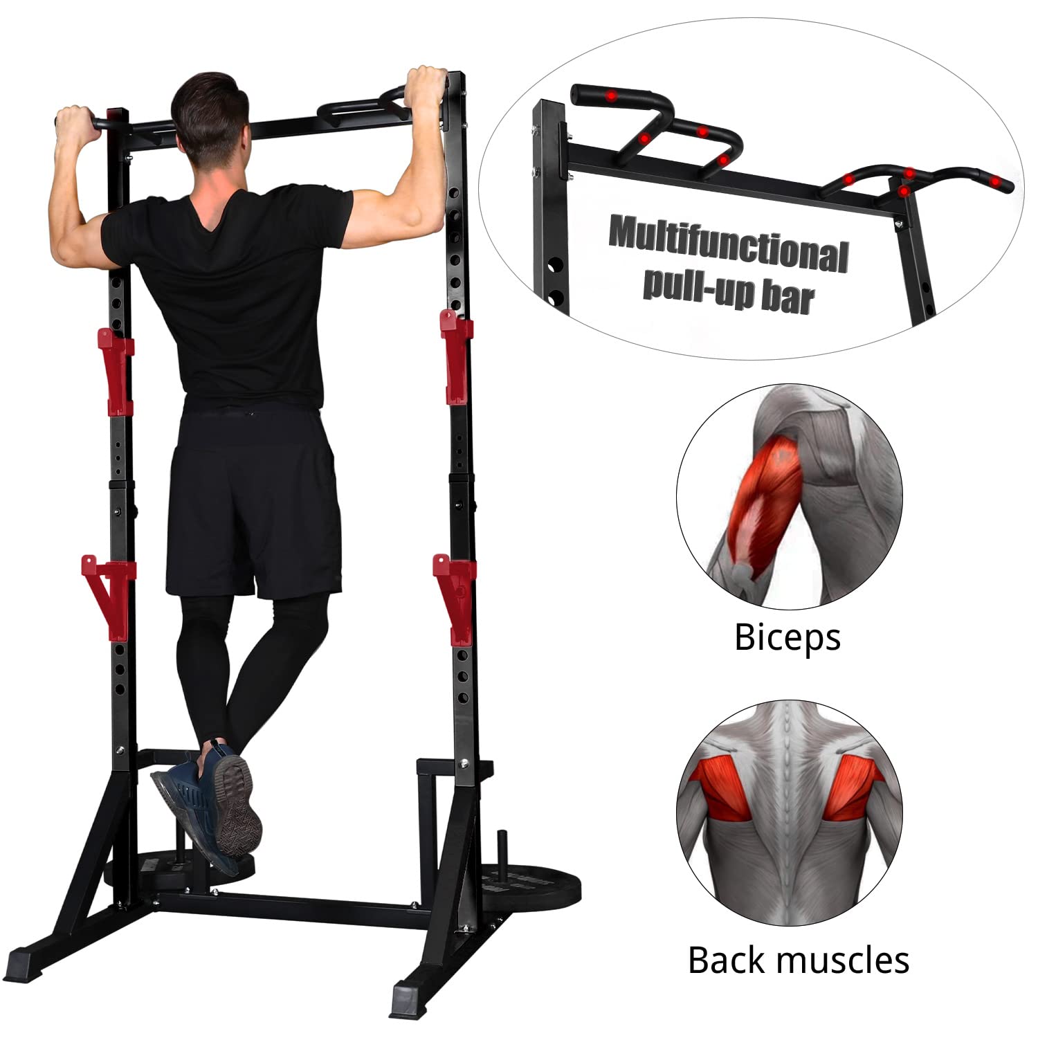 CANPA Heavy Duty Power Rack with Pull-Up Bar - 1000LB Capacity Adjustable Squat Rack for Home Gym - Perfect for Strength Training, Weightlifting & CrossFit Workouts