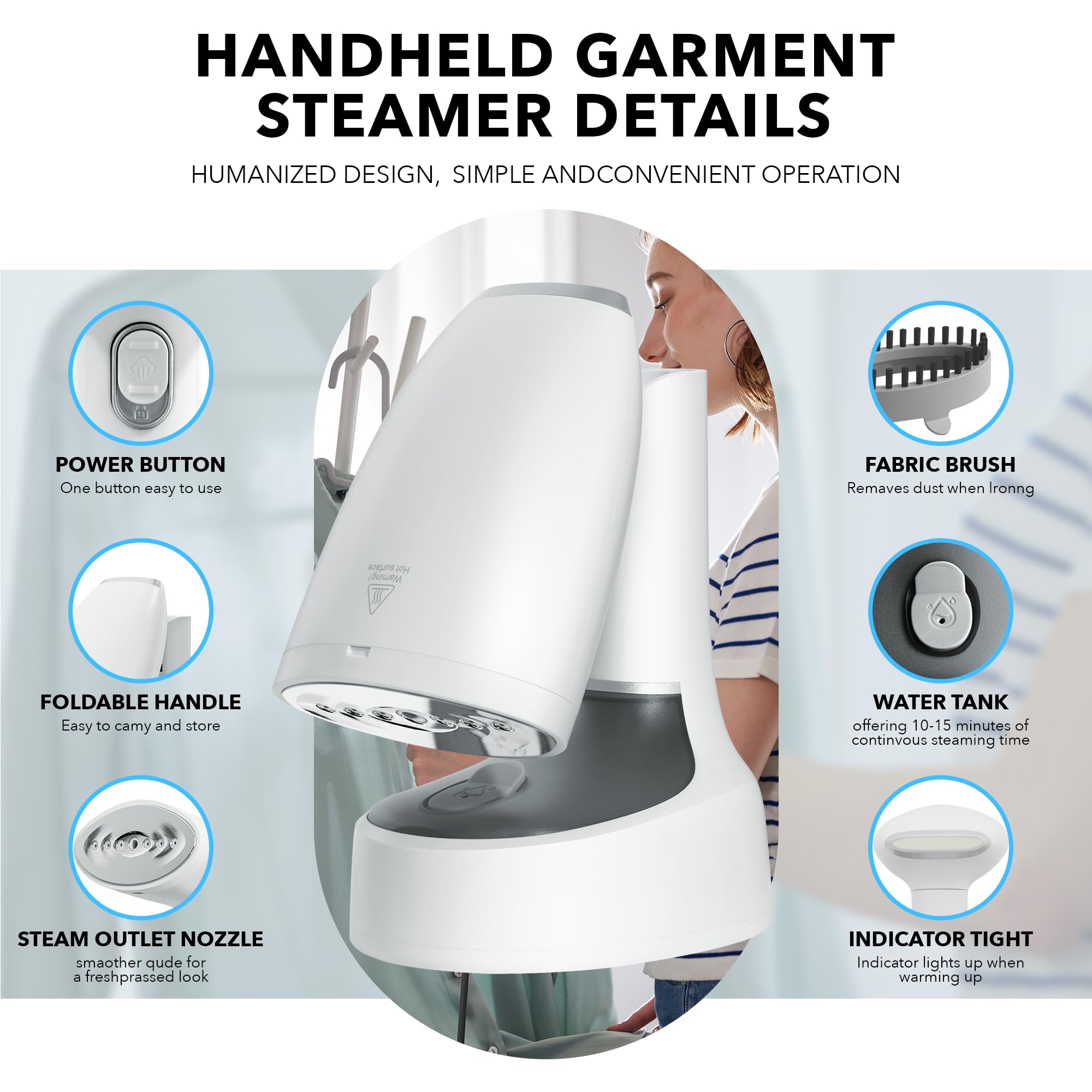 **Handheld Clothes Steamer 1600W - Fast Heat-Up, Wrinkle Remover for All Fabrics, Portable Garment Steamer with 200ml Tank - Perfect for Home, Travel, and Office Use (White)**