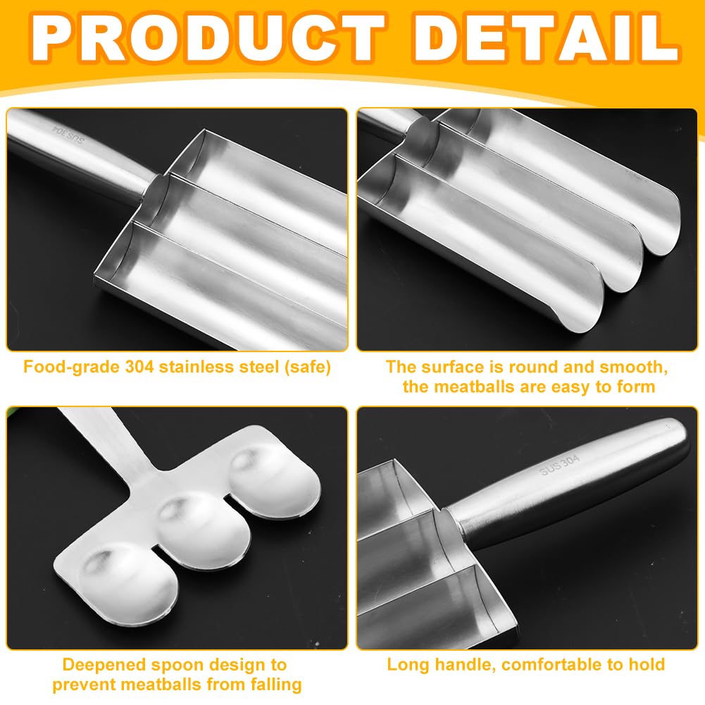 Premium Stainless Steel Triple Ball Maker - Perfect for Meatballs, Shrimp & Veggie Scoops - Durable Kitchen Cooking Tool for Home Chefs & Meal Prep - Ideal for Pasta Dishes, Appetizers & Party Food Preparation