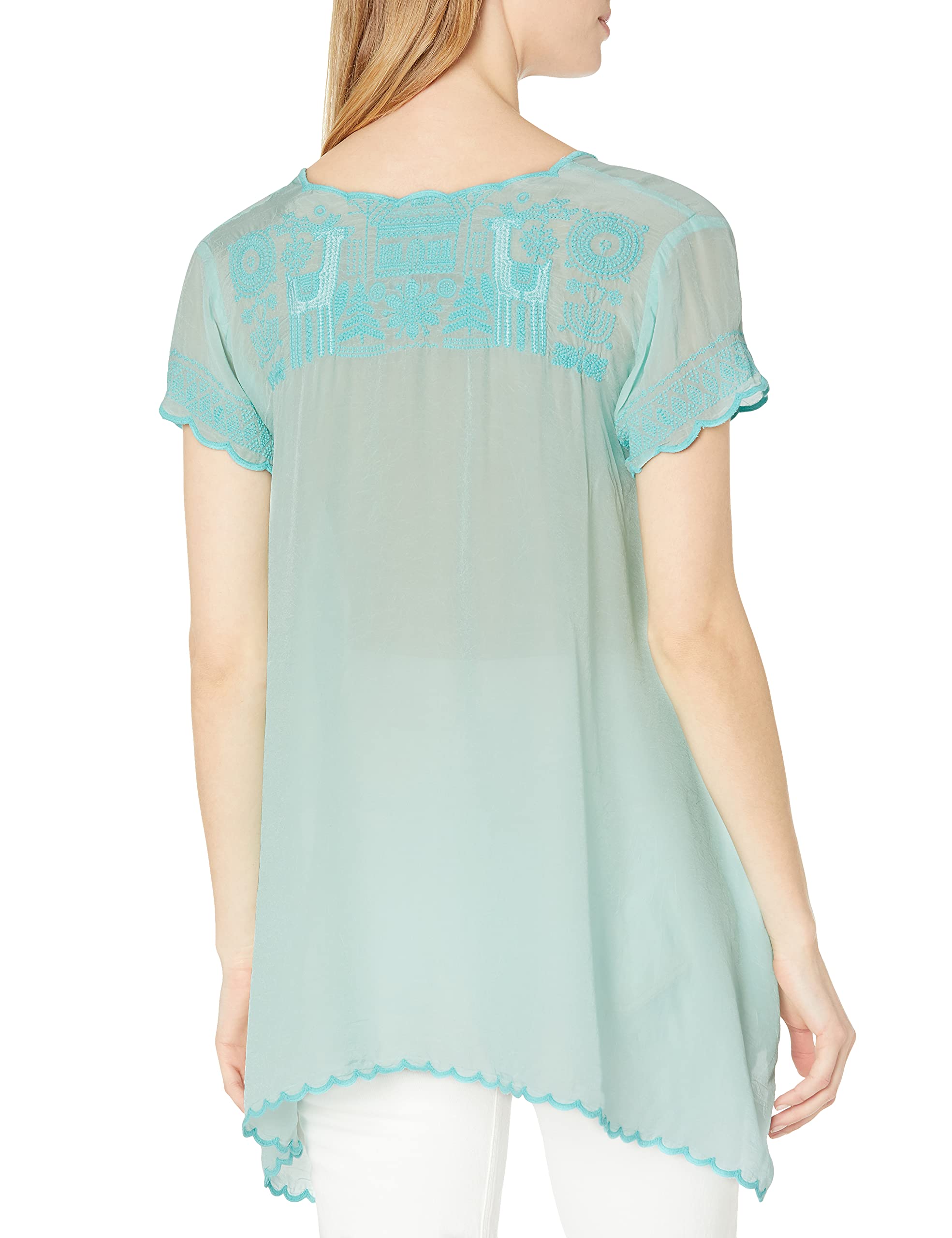 Johnny Was Women's Boho Floral Print Short Sleeve Blouse - Perfect for Summer Outfits, Beach Vacations & Casual Boho Style