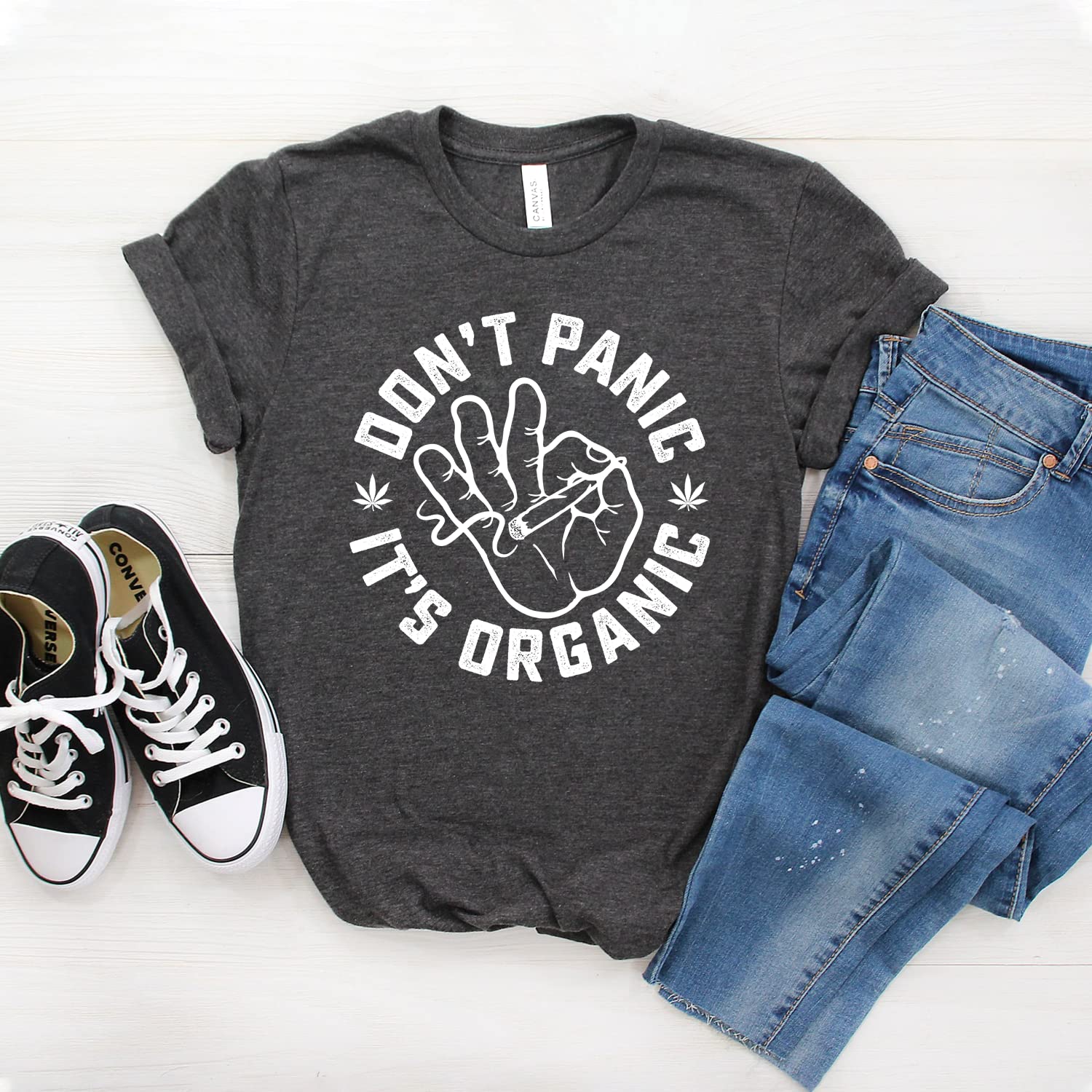 Organic Cannabis T-Shirt - Don’t Panic It’s Organic Weed Shirt - Soft Unisex 420 Apparel - Botanical Pot Plant Design for Casual Wear & Festivals