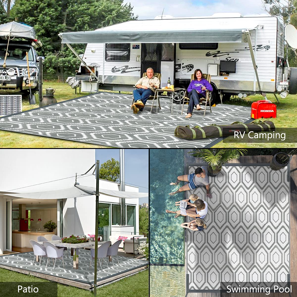 Waterproof Reversible Plastic Straw Rug - Large Outdoor Floor Mat for Camping, RV, Patio, Backyard, Deck, Picnic, Beach & Trailer | Durable & Weatherproof for All-Season Use