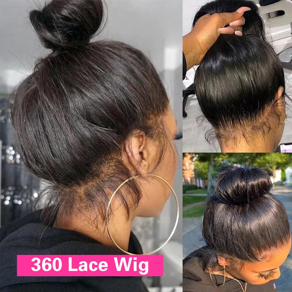 sdamey 360 Straight Lace Front Wig - 100% Human Hair HD Transparent Full Lace Wig for Women | 200% Density, Pre-Plucked with Baby Hair | 12A Brazilian Virgin Hair, Natural Color (16 Inches) | Perfect for Daily Wear, Cosplay, and Special Occasions