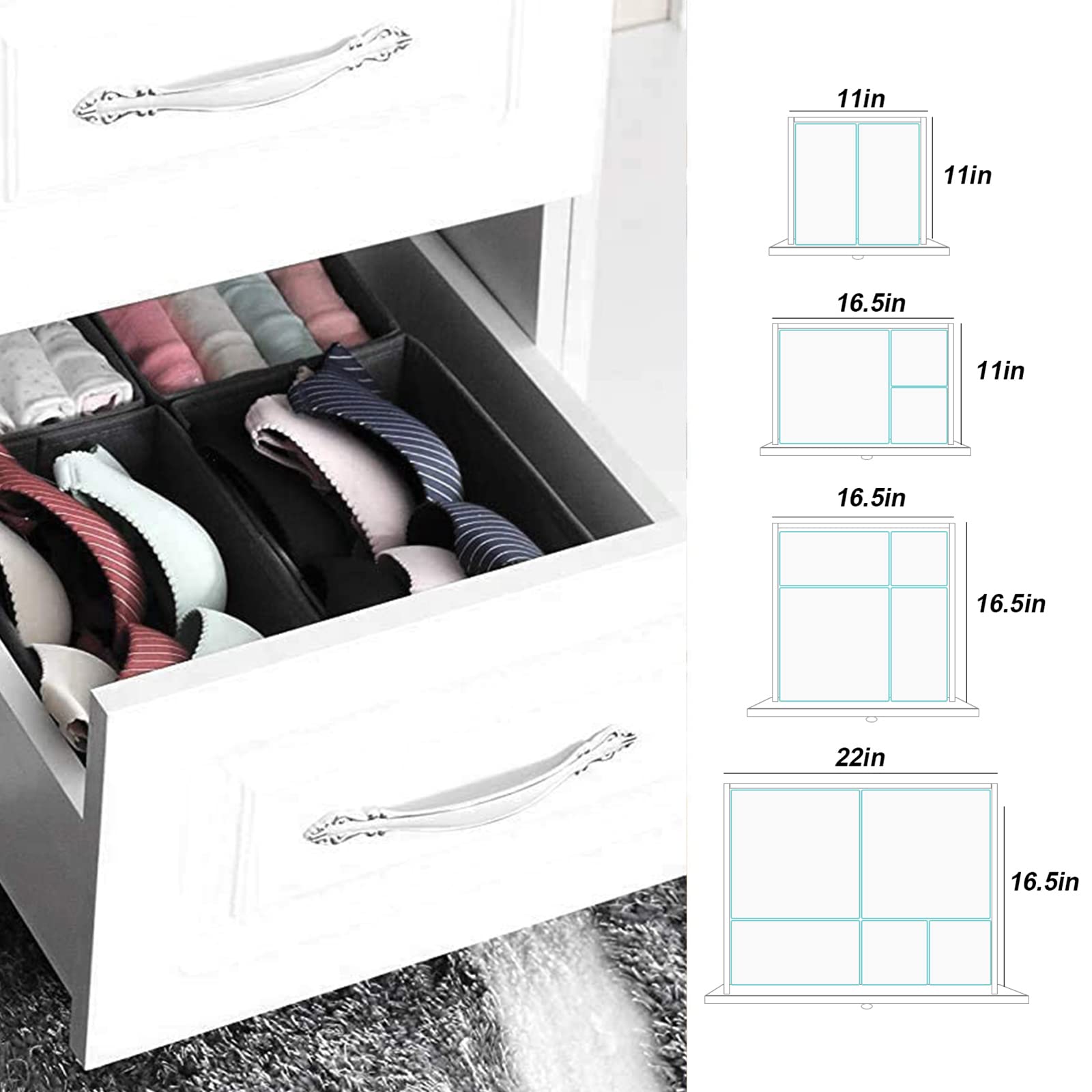 Homyfort Foldable Cloth Dresser Drawer Organizer - 6-Piece Set of Storage Bins & Dividers for Underwear, Bras, Socks, Ties, Scarves | Space-Saving Closet & Bedroom Organization Solution (Grey)