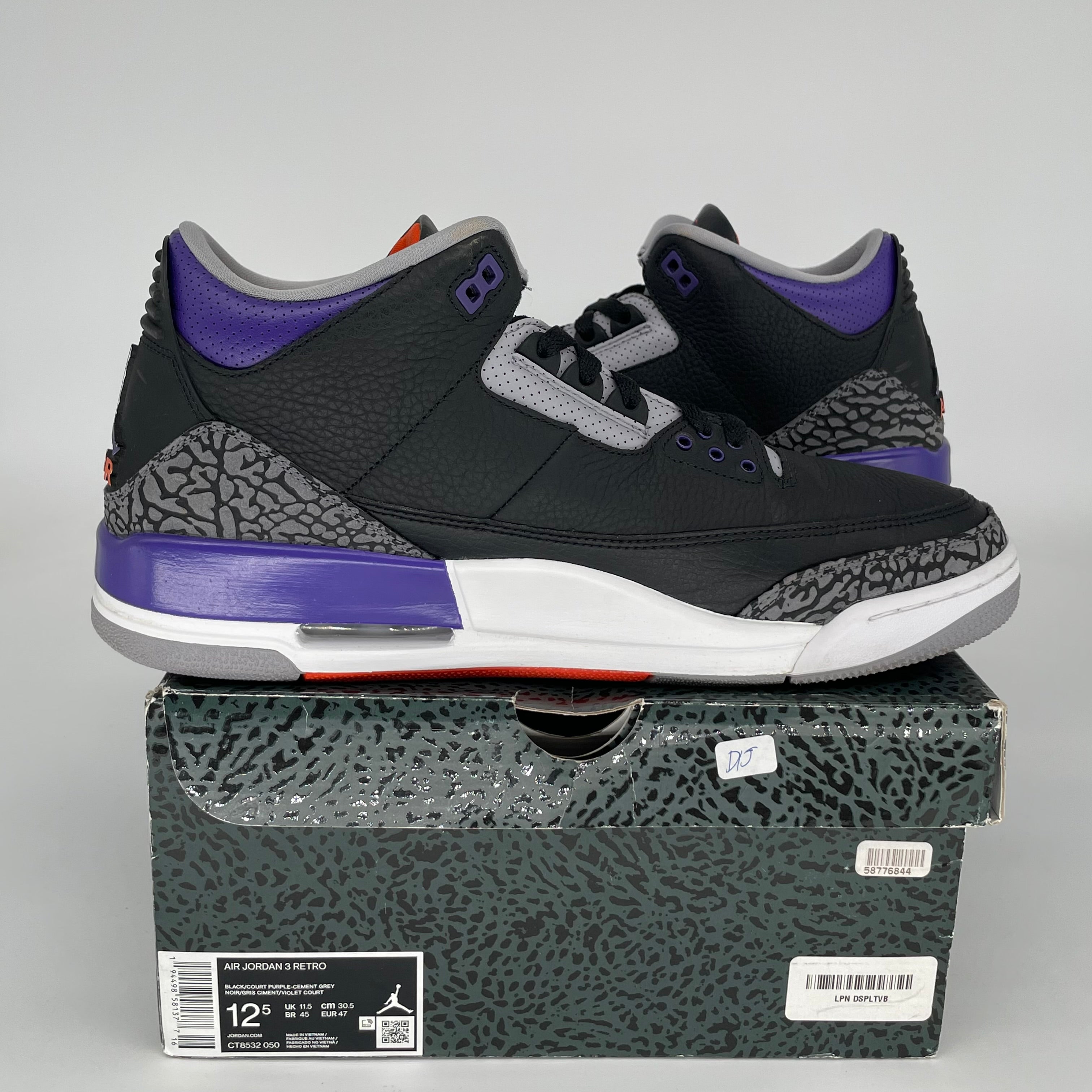 AIR JORDAN 3 Retro Court Purple Basketball Shoes Men's Size 12.5 (CT8532-050) - Perfect for Streetwear, Sneaker Collecting & Basketball Games