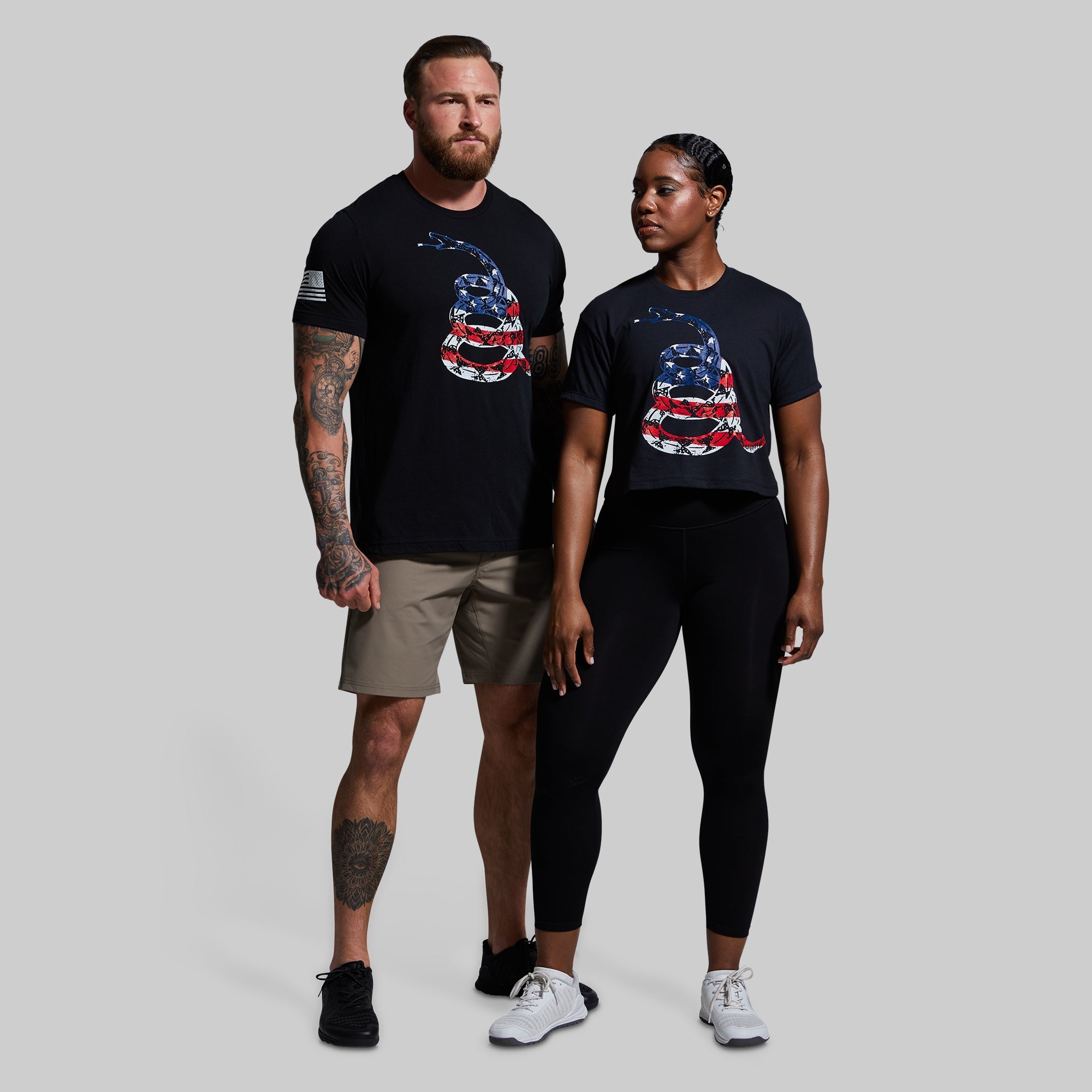 Gadsden Flag Crop Tee - Patriotic American Flag T-Shirt for Women | USA Made | Perfect for 4th of July, Political Rallies & Casual Wear
