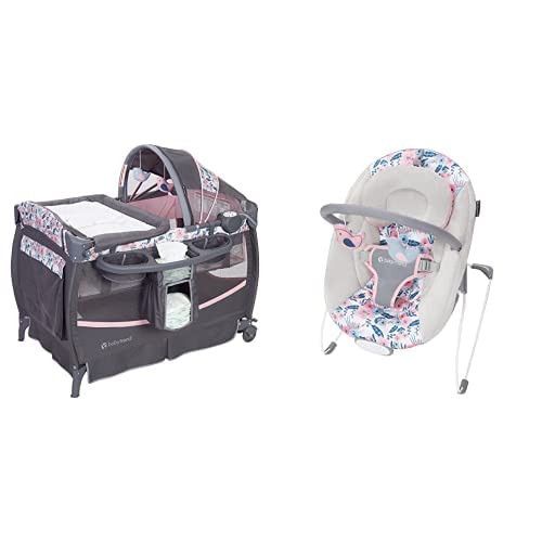 Baby Trend Deluxe II Nursery Center & EZ Bouncer Combo - Portable Infant Bed & Bouncer Seat with Canopy, Bluebell Color | Perfect for Newborns, Travel & Home Use