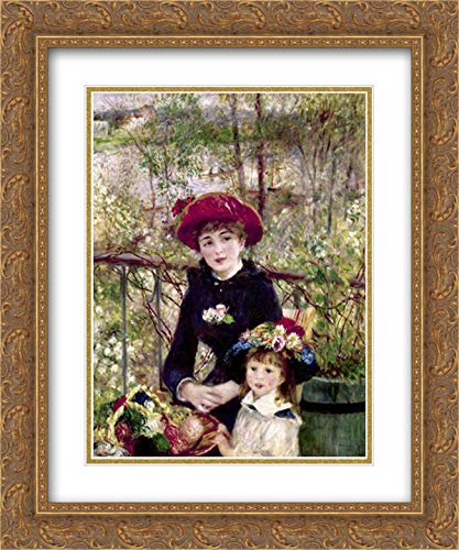 Pierre-Auguste Renoir 'Two Sisters - On The Terrace' 15x17 Inch Gold Ornate Framed Museum Art Print with Double Matting - Perfect for Living Room, Bedroom & Office Decor