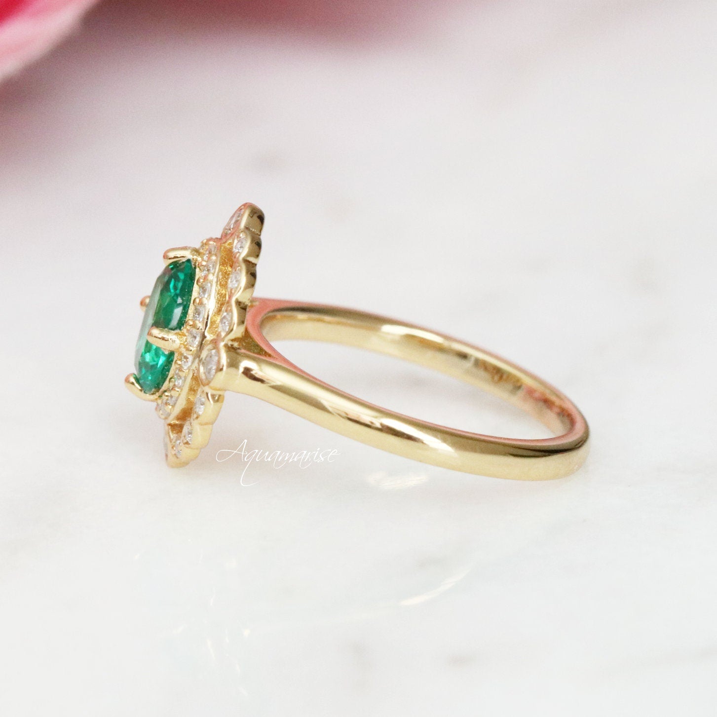 Valentina Emerald Ring - 14K Yellow Gold Vermeil Engagement Ring for Women, Elegant Green Gemstone Jewelry Gift for Her - Perfect for Weddings, Anniversaries & Special Occasions