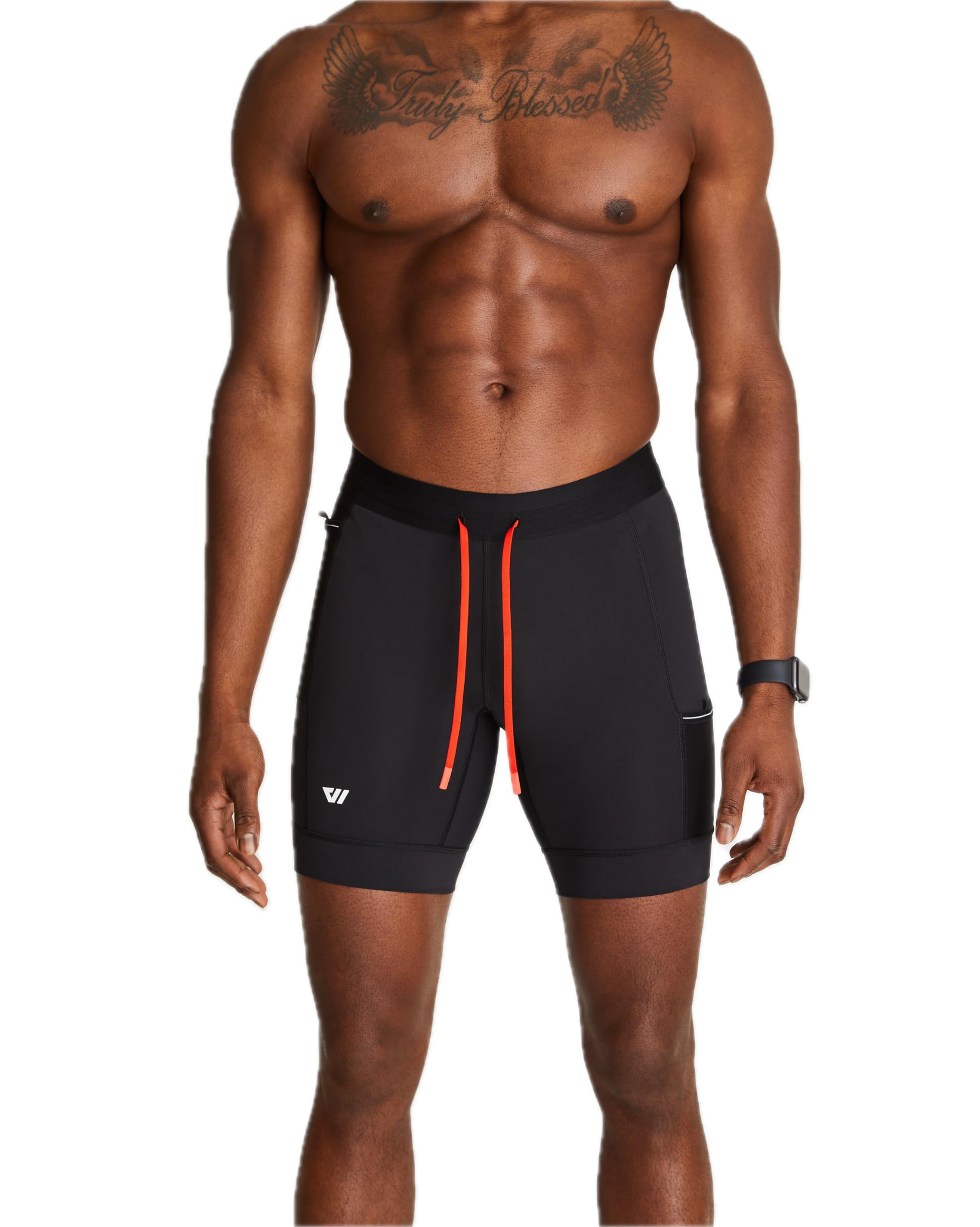 WOLACO Men's Sprint Half Tight Compression Shorts with Phone Pocket - Running, Training & Gym Workout Shorts for Athletes