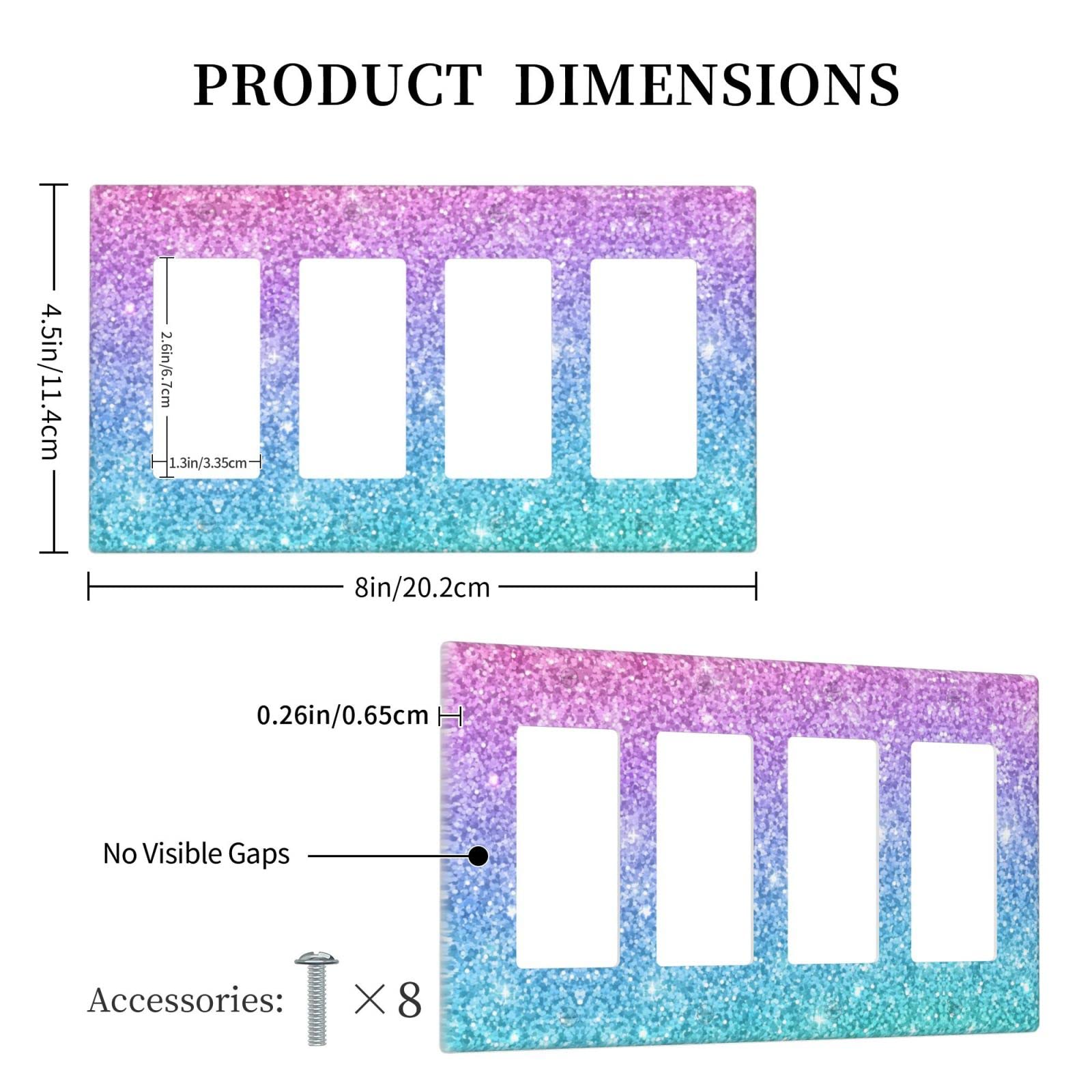 Pink and Blue Light Switch Cover Wall Plate - 4-Gang Decorator Style (1 Pack) - Perfect for Bedroom, Nursery, and Home Decor Upgrade
