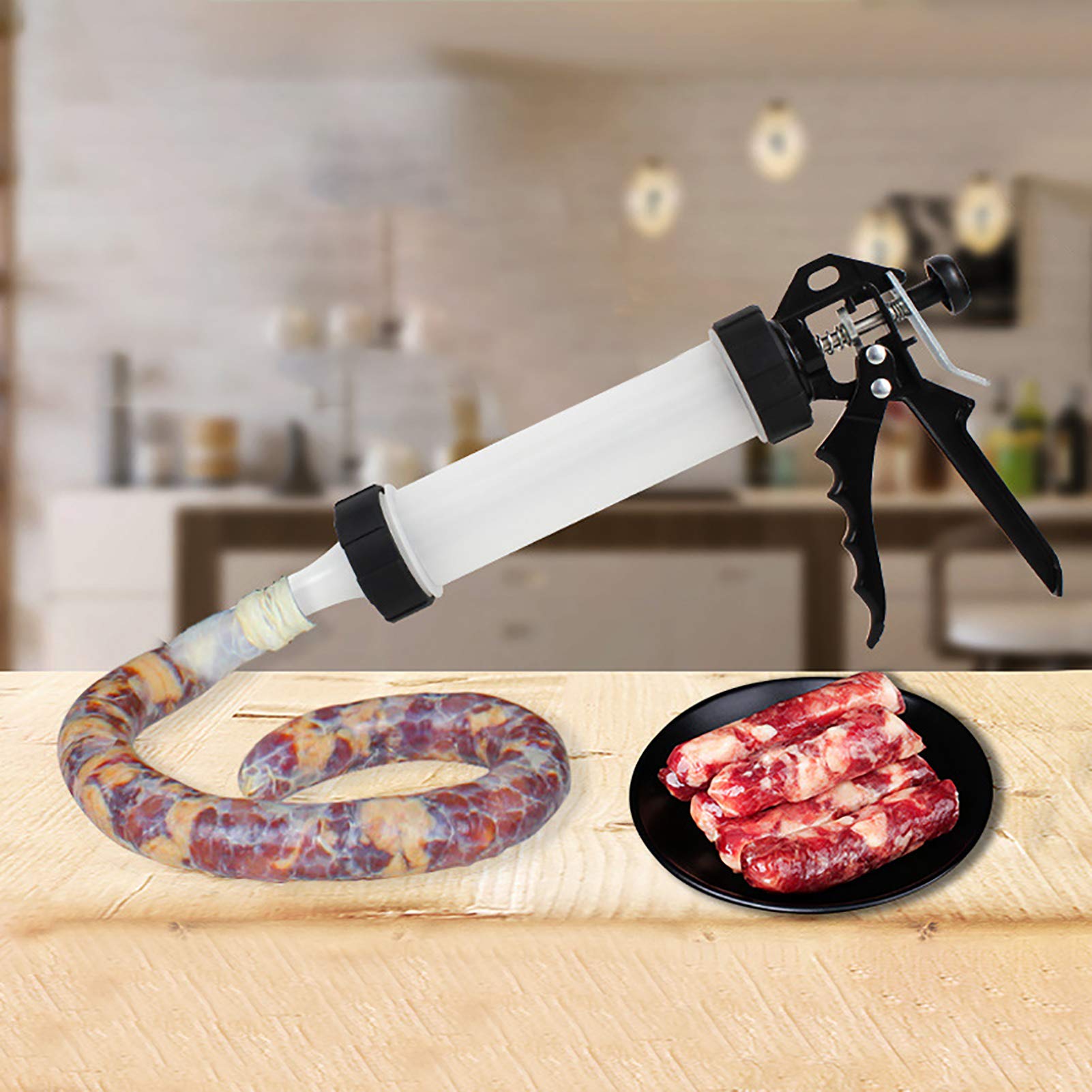 DYBITTS Manual Sausage Stuffer - Hand Operated Meat Filler Machine with Funnel & Nozzle Set - Perfect for Homemade Sausages, Burgers, and Meat Stuffing - Great for Home Kitchens, BBQ Parties, and Camping