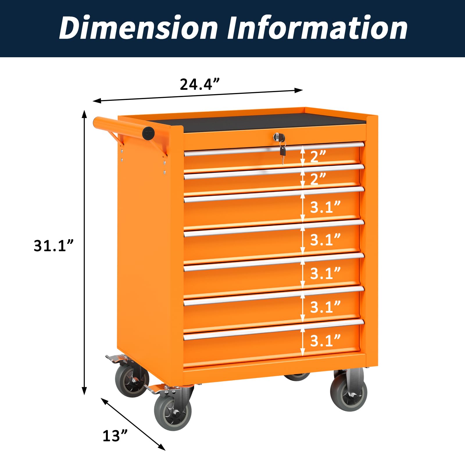 7-Drawer Rolling Tool Chest with Wheels - Heavy Duty Portable Tool Organizer for Garage, Workshop, Warehouse & Repair Shop - Orange Storage Cabinet (Perfect for Mechanics, DIY Projects & Professional Tool Organization)