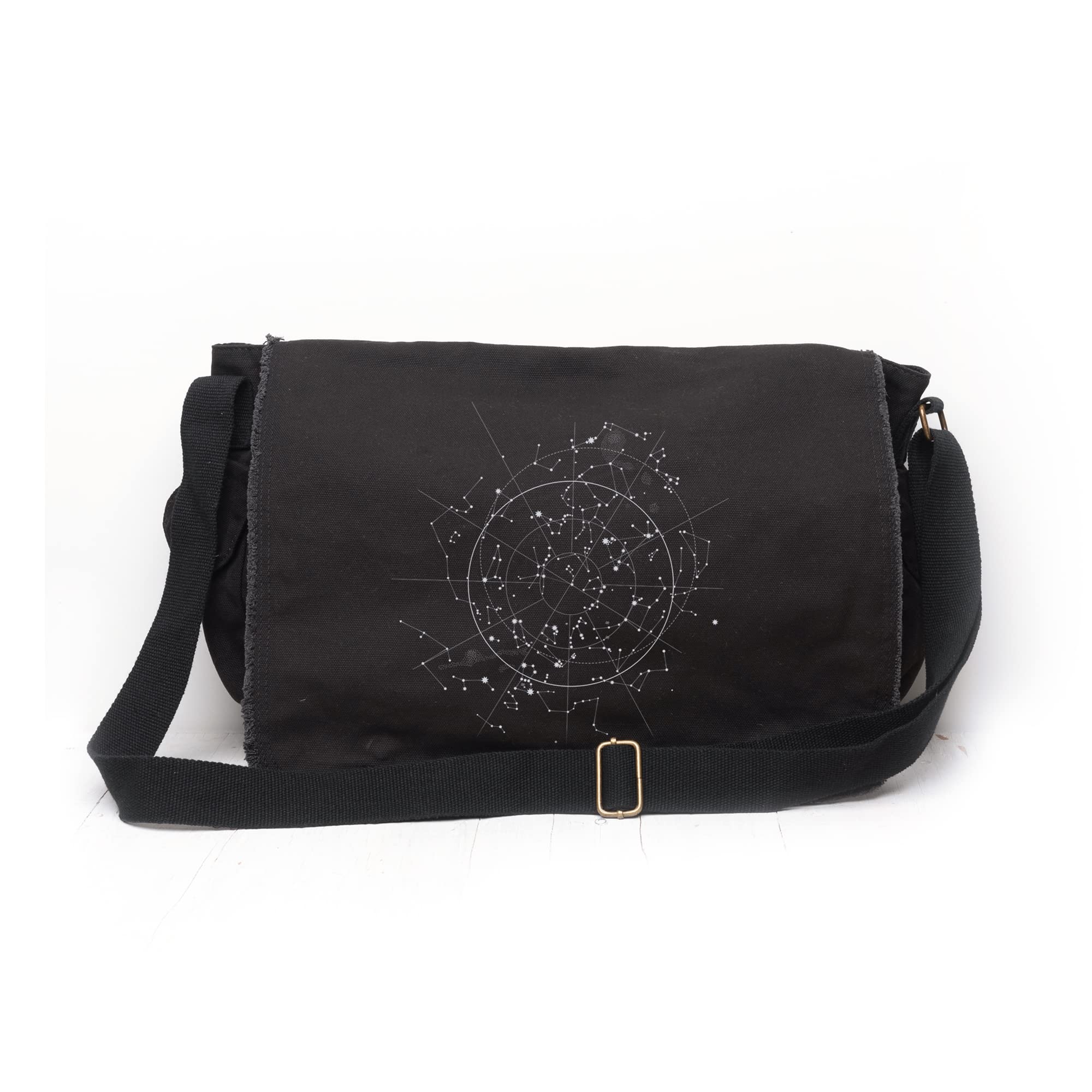 Stylish Vintage Messenger Bags for Women & Men - Black Lantern Crossbody Shoulder Purse with Celestial Map Design - Large Work Backpack for Office, Travel & Daily Use