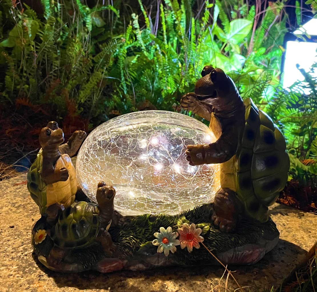 Solar Powered Turtle Mama and Baby Outdoor Garden Light Decor - Waterproof LED Landscape Lighting for Lawn, Yard, Pathway - Eco-Friendly Solar Garden Ornament (Turtles Family on Grass) - Perfect for Patio, Backyard, Walkway Decoration at Night