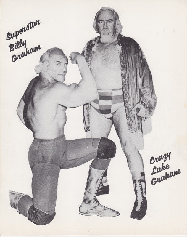 Vintage 1970s WWWF Superstar Billy Graham & Crazy Luke Graham Wrestling Promo Photo - Collectible Memorabilia for Wrestling Fans & Sports History Enthusiasts - Perfect for Man Cave Decor, Wrestling Memorabilia Collections, and Gift for Wrestling Fans