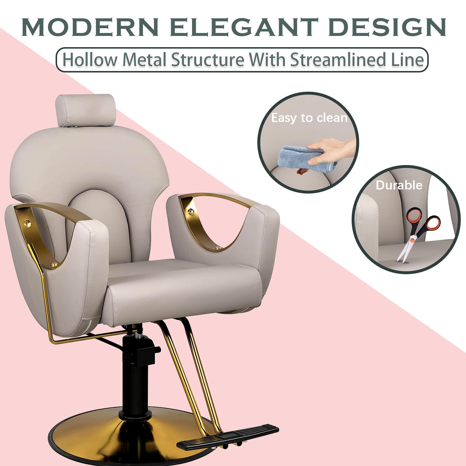 Professional Gray Salon Chair for Hair Stylists & Barbers - Hydraulic Pump, 360° Rotation, 130° Recline - Perfect for Home & Commercial Use - Ideal for Haircuts, Styling & Barber Services