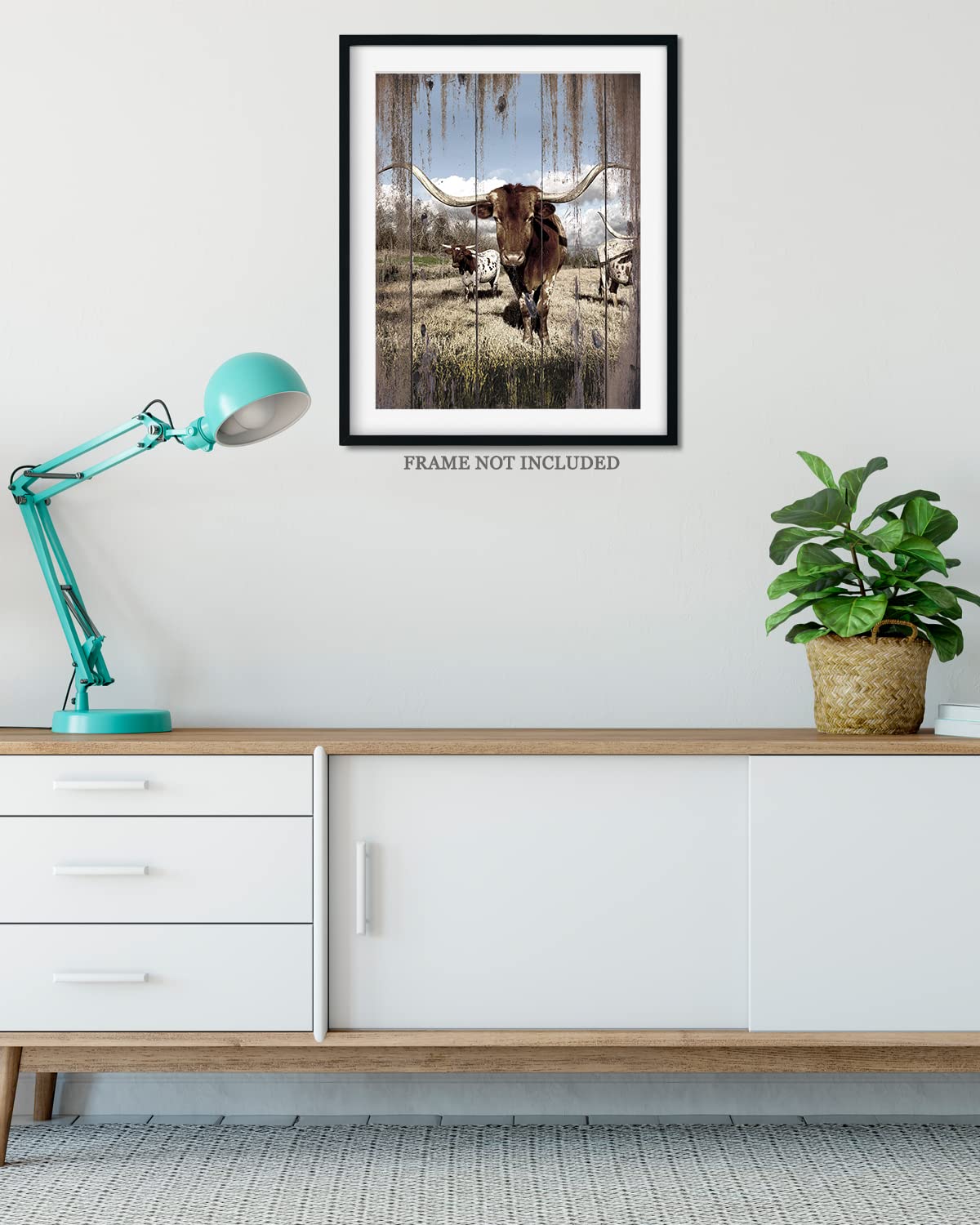 Govivo Longhorn Wall Art Print - Rustic Farmhouse Decor for Living Room, Western Cowboy & Ranch Style Home Decor - 11x14 Unframed Canvas Poster - Perfect for Cabin, Lodge, or Southwestern Themed Spaces