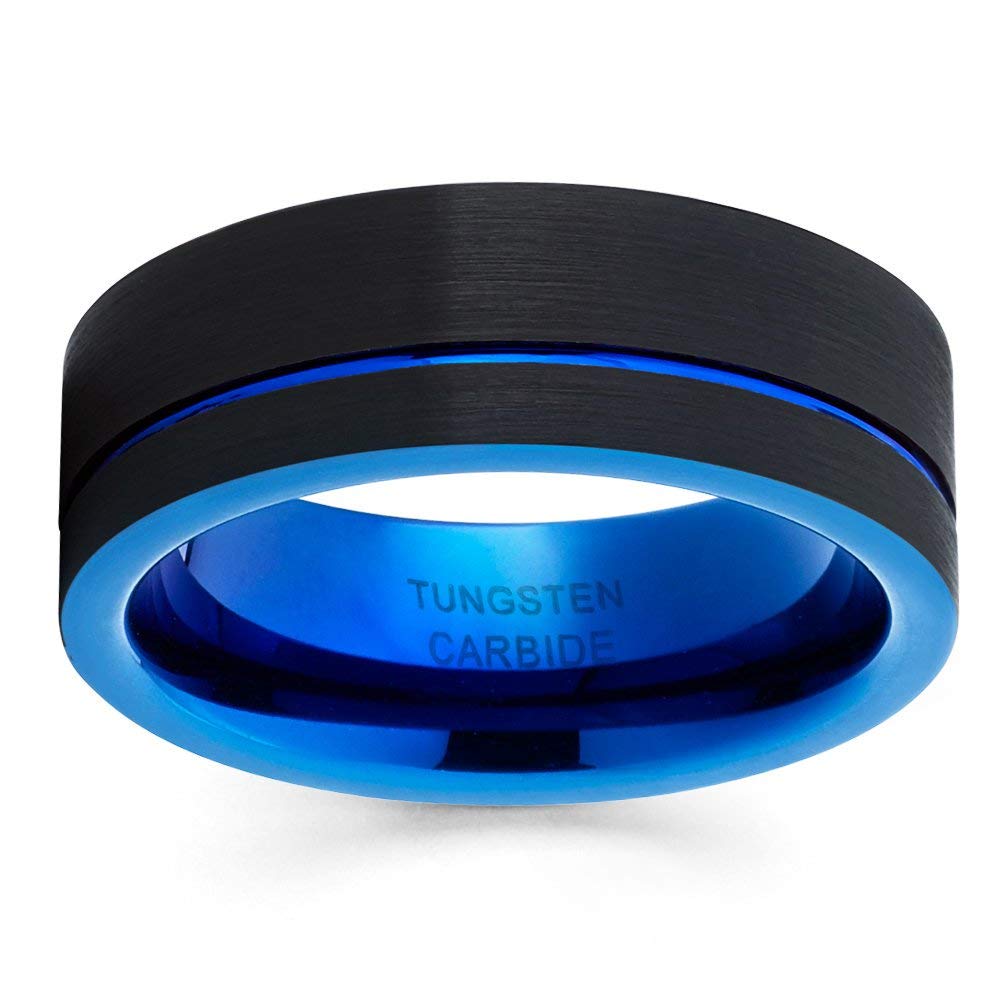 Blue & Black Tungsten Wedding Band Ring for Men & Women - 8mm Comfort Fit, Anniversary & Engagement Ring - Durable & Scratch-Resistant - Perfect for Everyday Wear, Weddings & Special Occasions