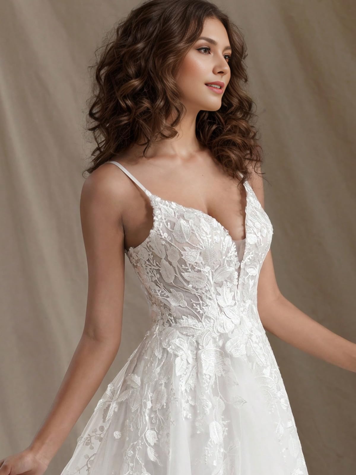 Elegant Spaghetti Straps Satin Wedding Dress for Bride - Cowl Neck A-Line Bridal Gown with Thigh High Slit | Perfect for Beach Weddings, Vow Renewals & Romantic Photoshoots