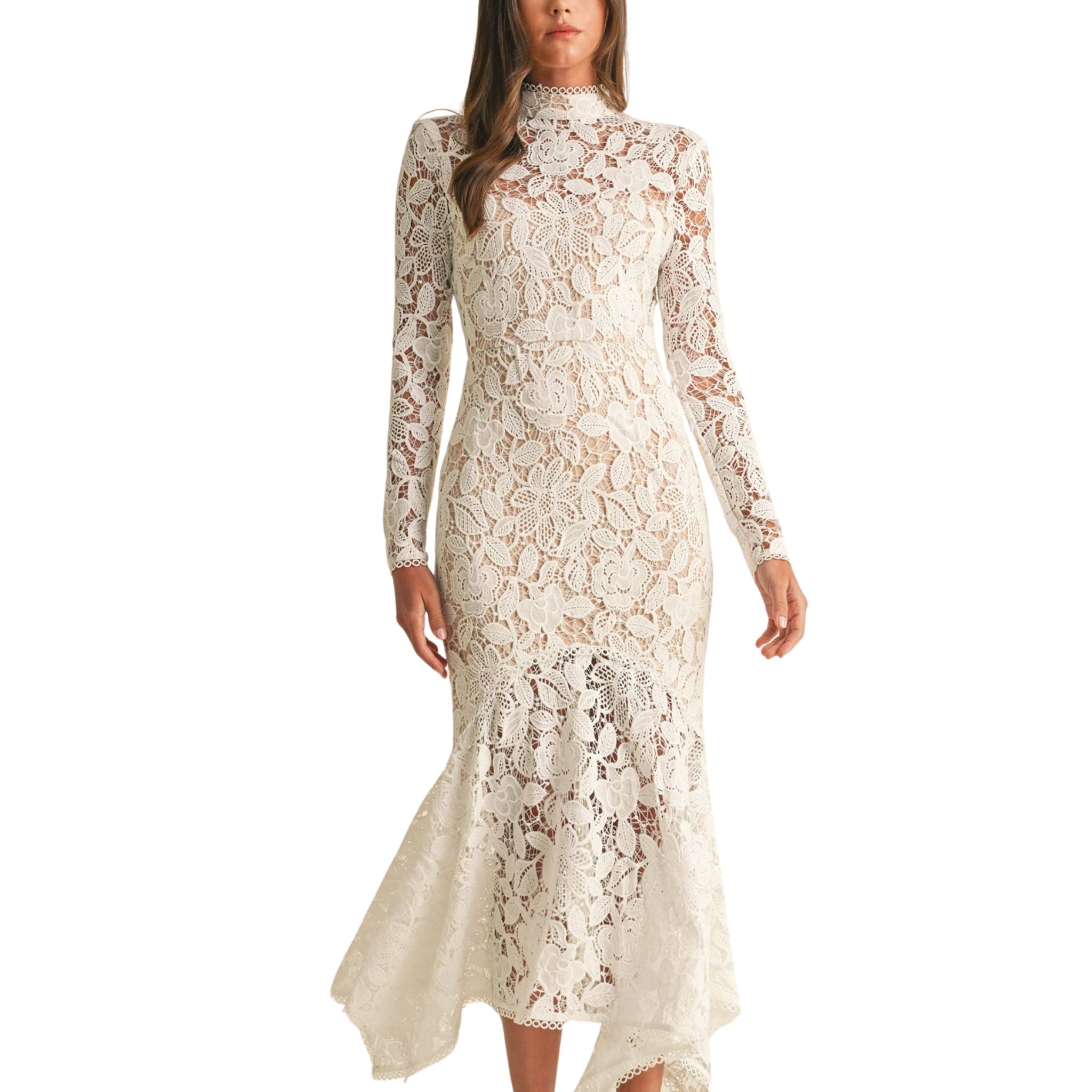 Elegant Floral Lace Midi Dress for Women - Summer Wedding Guest Dress, Garden Party Outfit & Romantic Date Night Attire