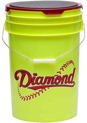 Diamond Sports Official Fastpitch 12YSC Softballs - 18 Ball Pack with Yellow Bucket & Insulated Can Sleeve | Perfect for Softball Practice, Games & Outdoor Sports